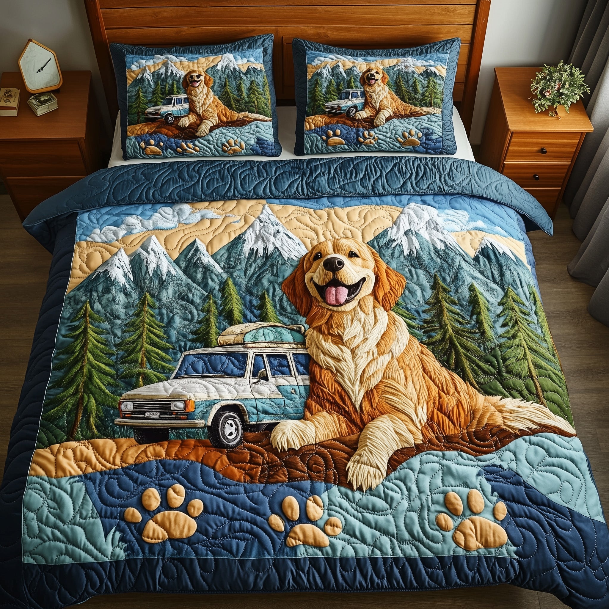 Adventure Golden Retriever Quilted Bedding Set Duvet Cover Merchandise Dog Lover Gifts For Him