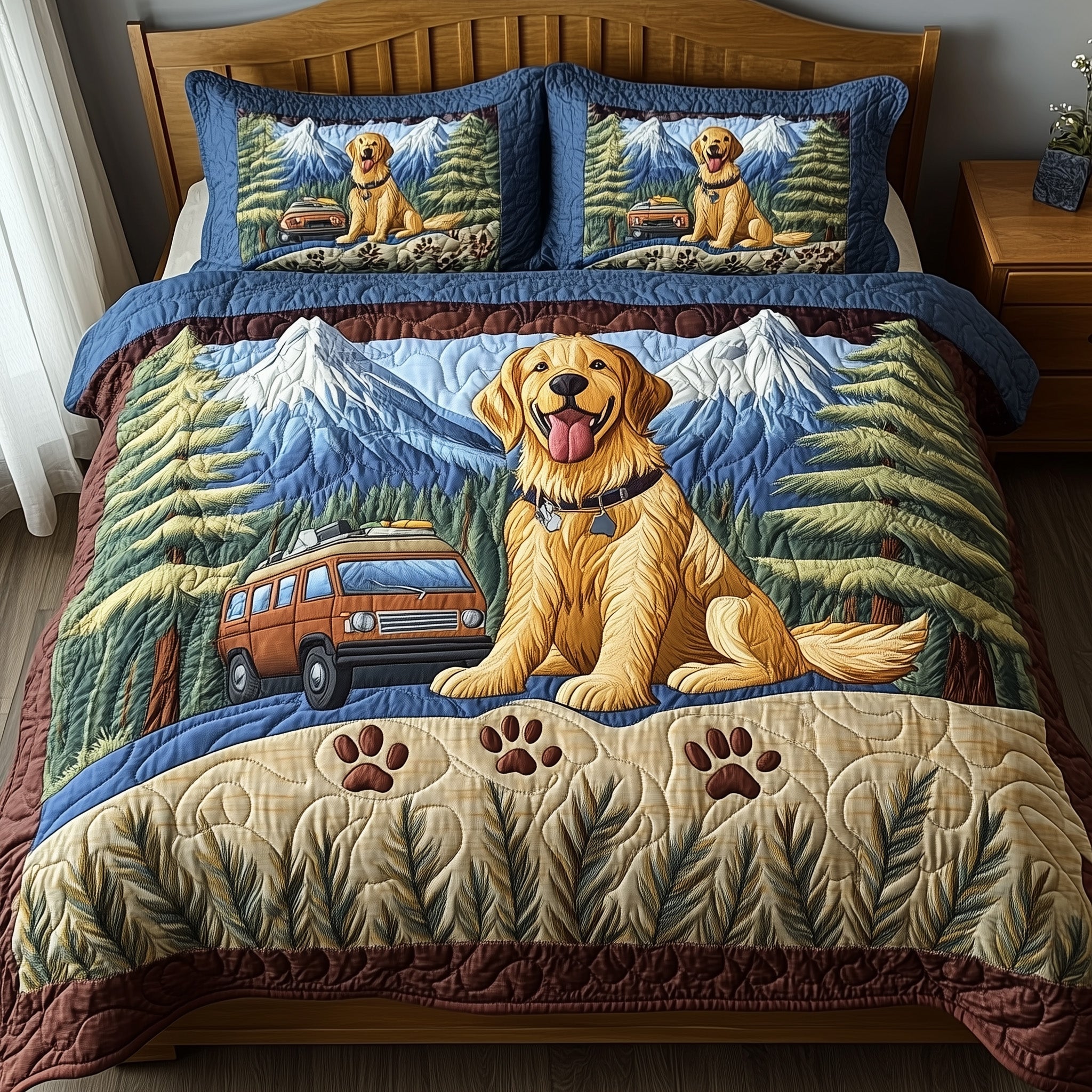 Adventure Golden Retriever Quilted Bedding Set Duvet Cover Merchandise Dog Lovers Birthday Presents