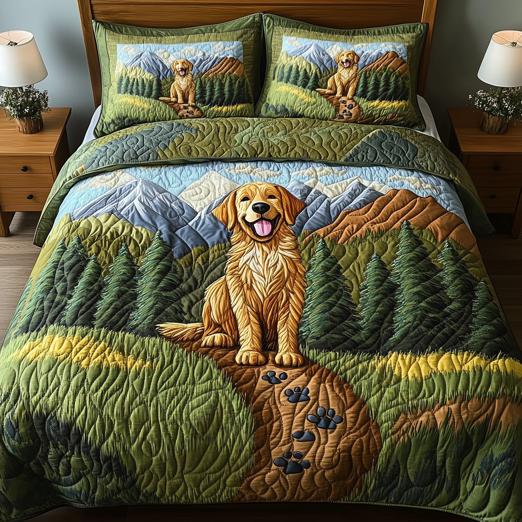 Adventure Golden Retriever Quilted Bedding Set Duvet Cover Merchandise Dog Themed Gifts