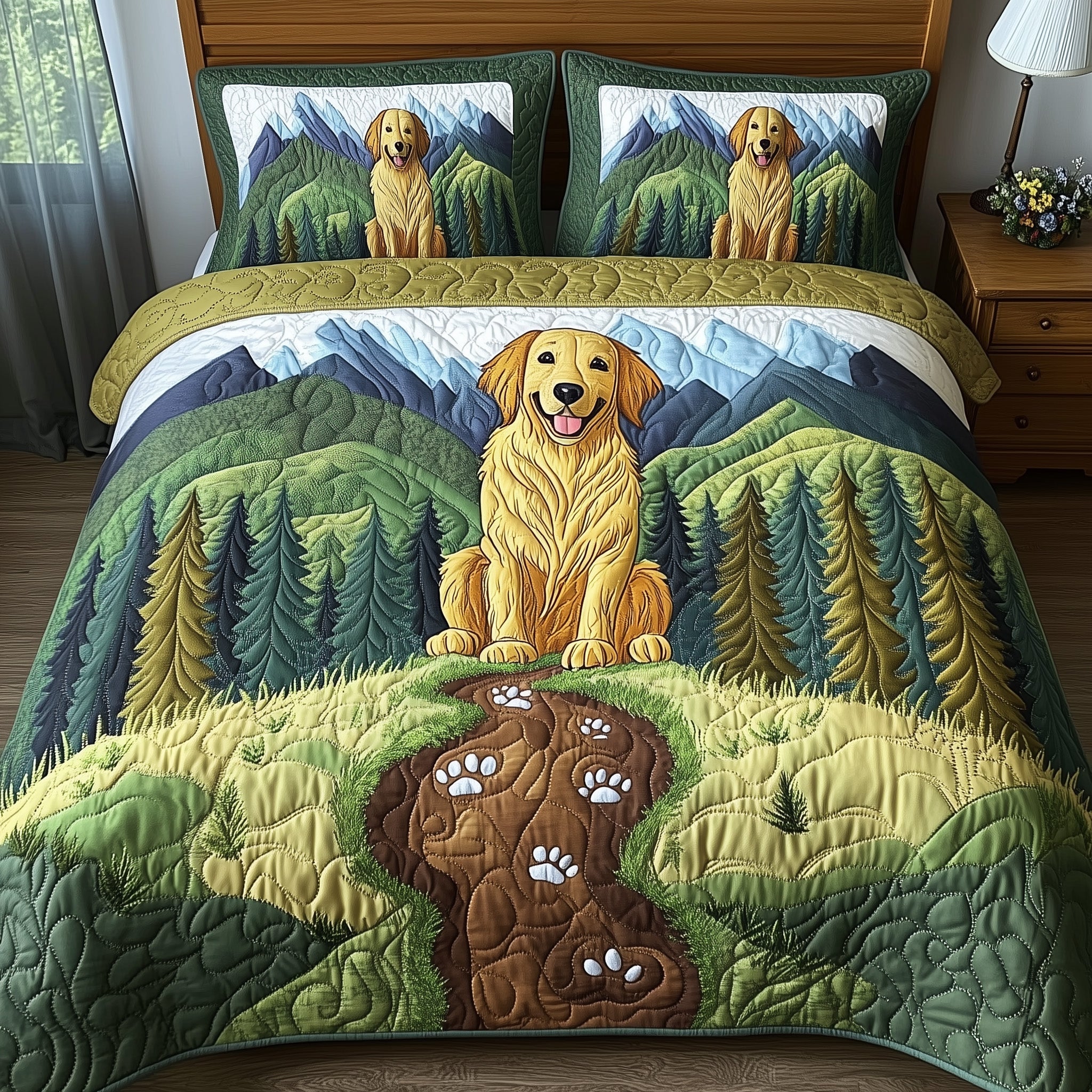 Adventure Golden Retriever Quilted Bedding Set Duvet Cover Merchandise Dog Themed Gifts For Humans