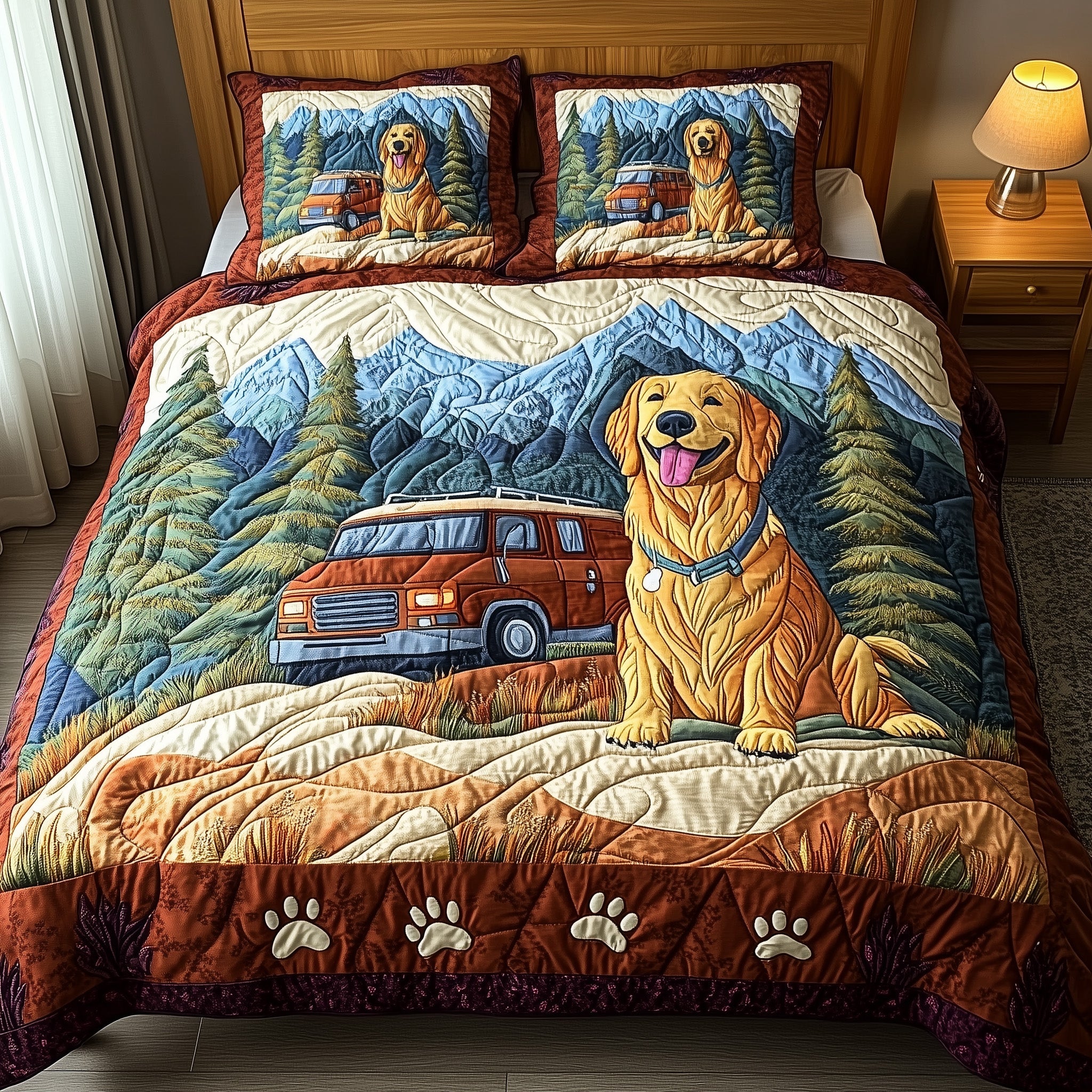 Adventure Golden Retriever Quilted Bedding Set Duvet Cover Merchandise Great Gifts For Dog Lovers Owners