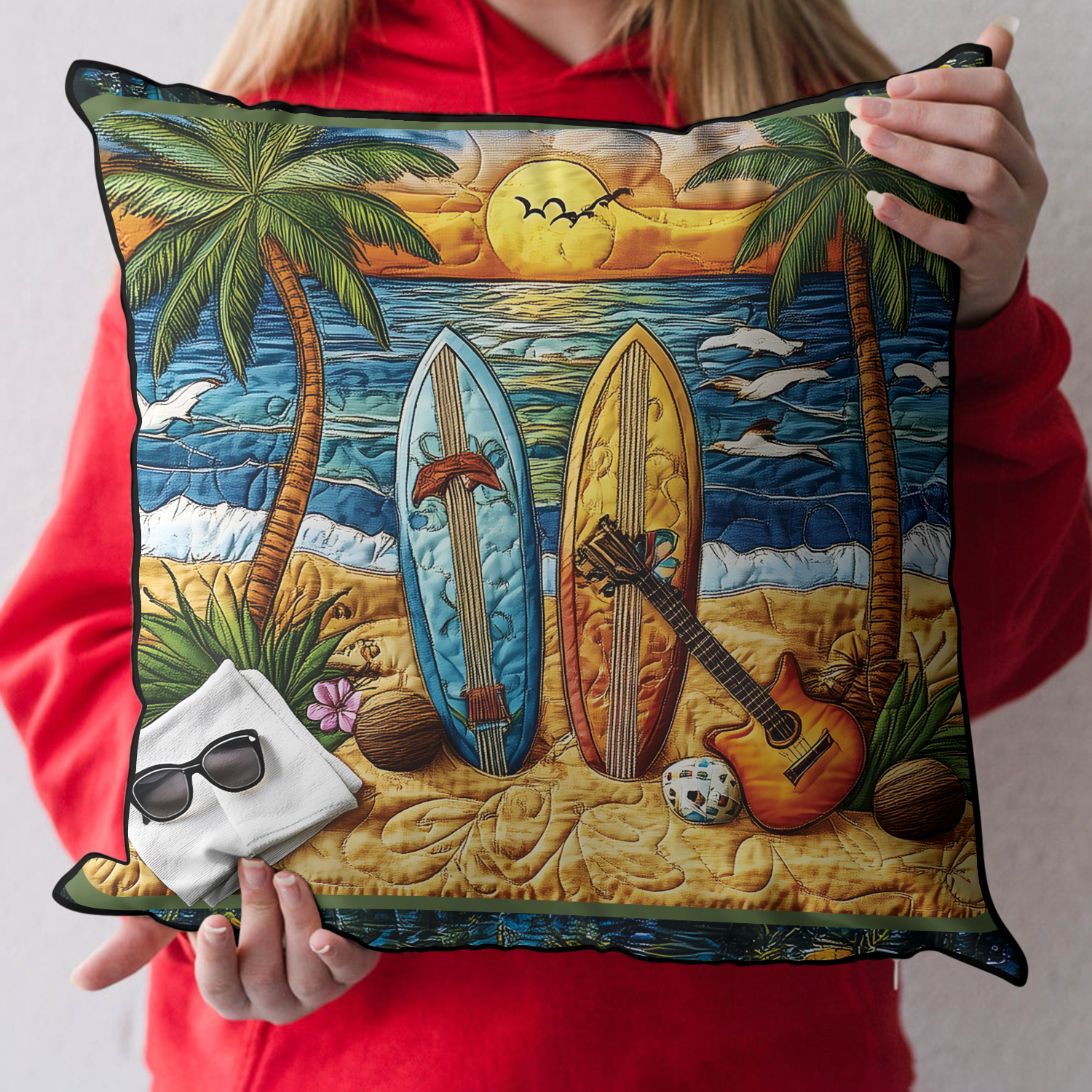Adventure Surfboard Quilted Pillow Case Decorative Pillow Cases Christmas Gifts For Ocean Lovers