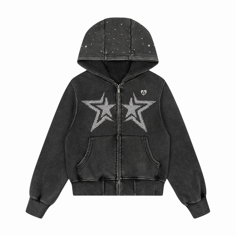 Aelfric Eden Rhinestone Star Cropped Zip Hoodie Aelfric Eden Apparel Gift Idea