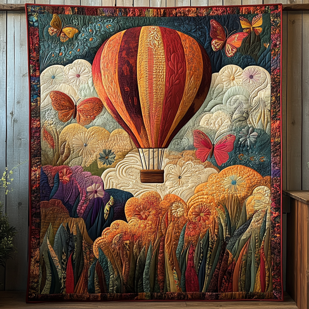 Aerial Journey Quilted Blanket Sofa Couch Throw Blanket Sky Air Balloon Theme Items