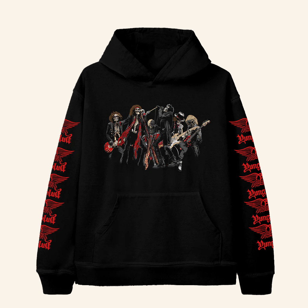 Aerosmith Merch One More Time Skeleton Hoodie Gifts For Rock Fans