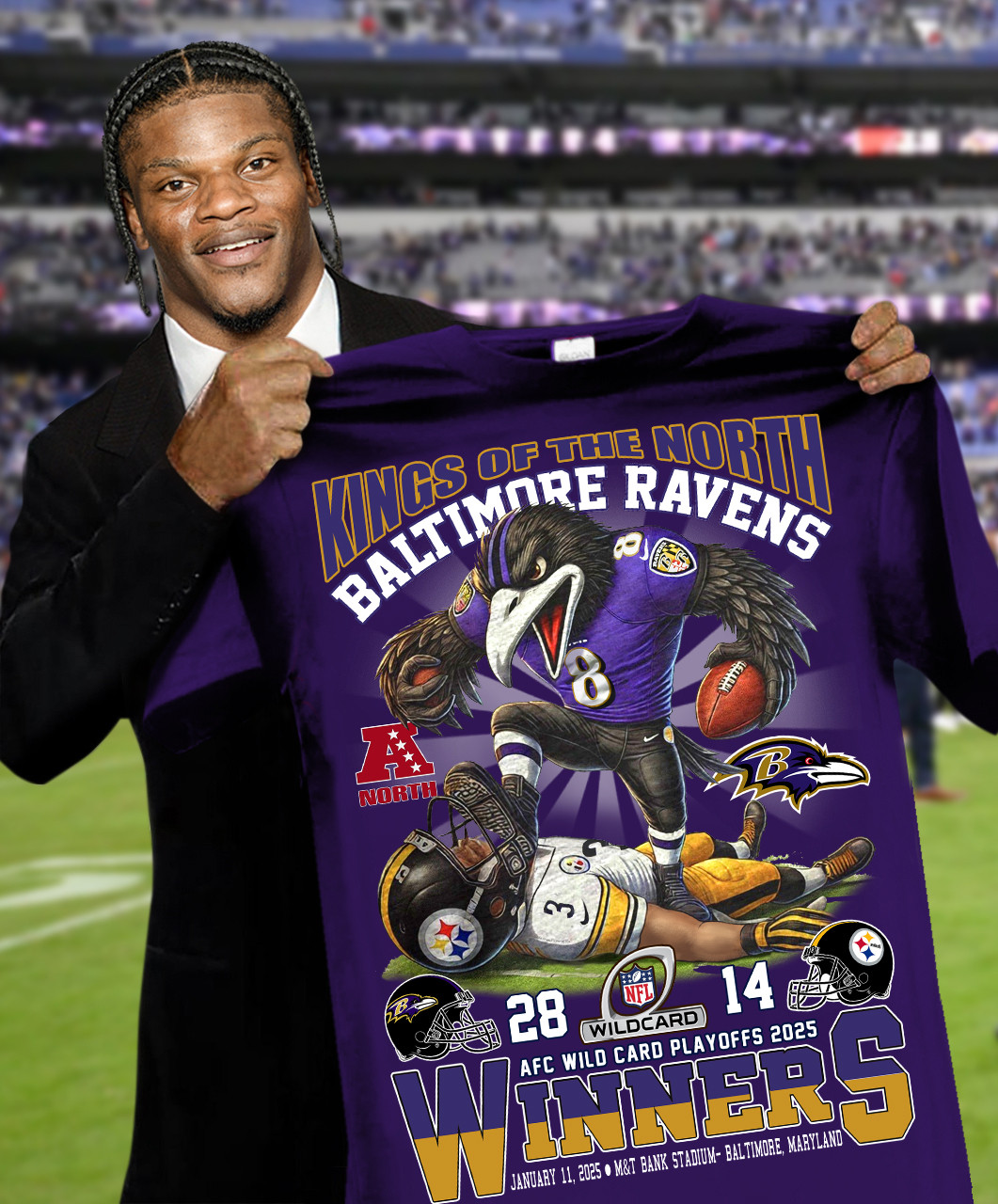 AFC Wild Card Playoffs 2025 Winners King Of The North Baltimore Ravens T-Shirt Fan Merch