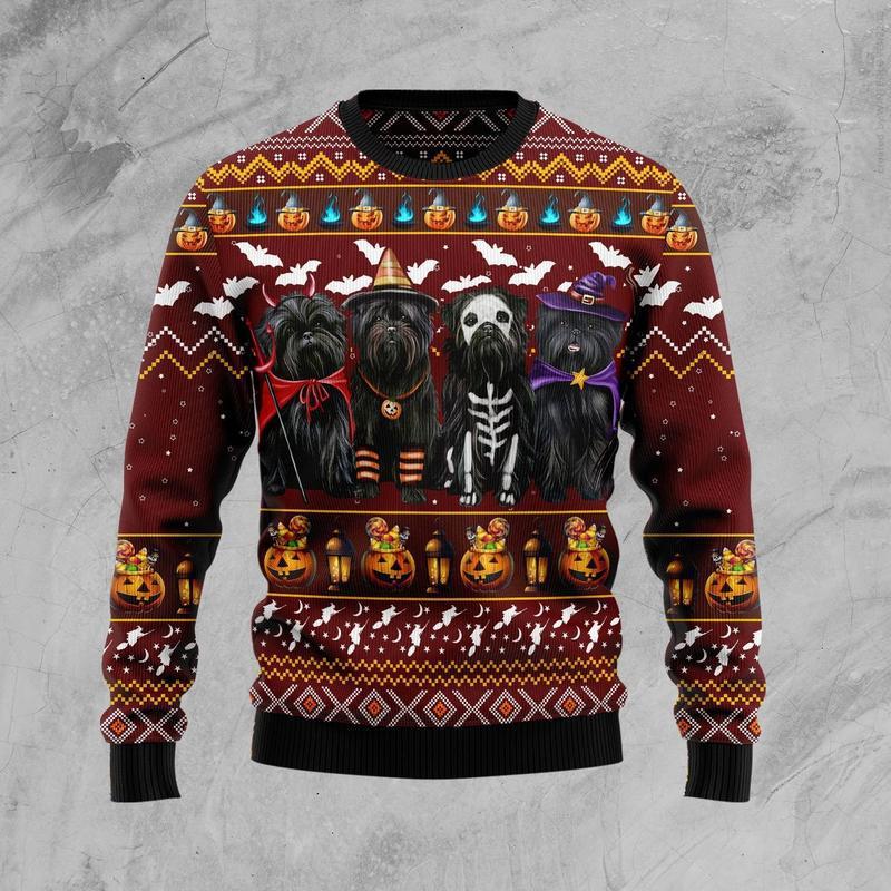 Affenpinscher Dog And Bat Ugly Christmas Sweater Pumpkin Winter Clothes Gifts For Dog Lovers