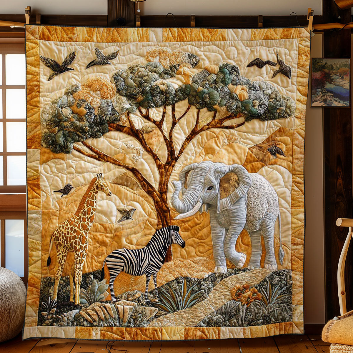 Africa Animals Reunion Quilt Blanket African Art Throw Blanket Gifts For Animal Lovers