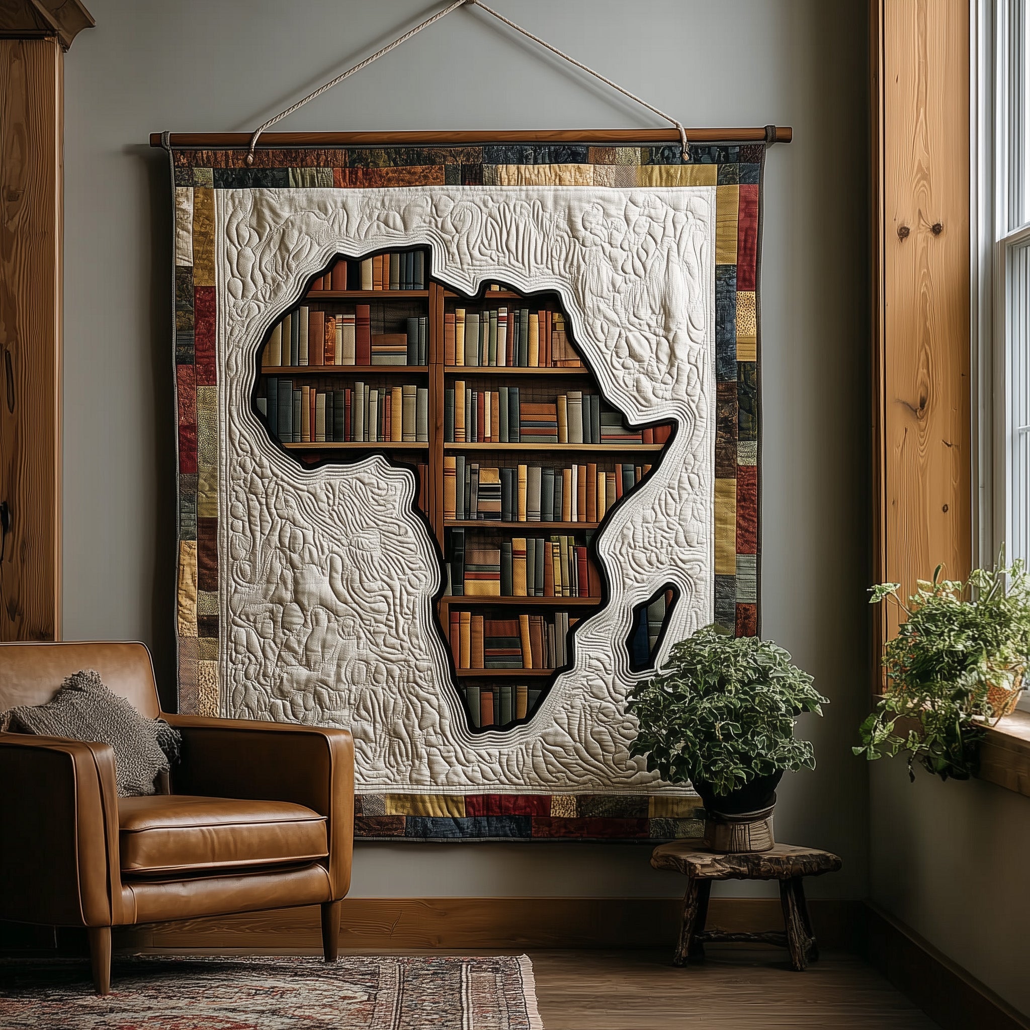 Africa Bookshelf Earth Tone Quilted Blanket Best Book Lovers Gifts For Dad