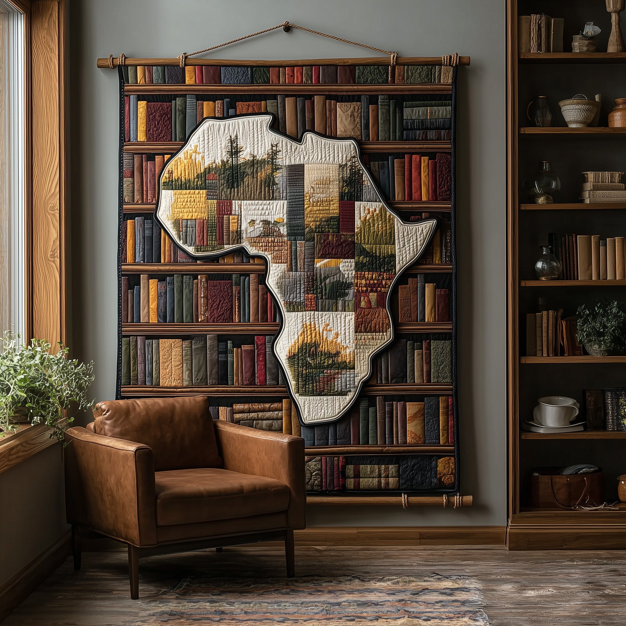 Africa Bookshelf Nature Motif Quilted Blanket Gifts For People Who Love Books