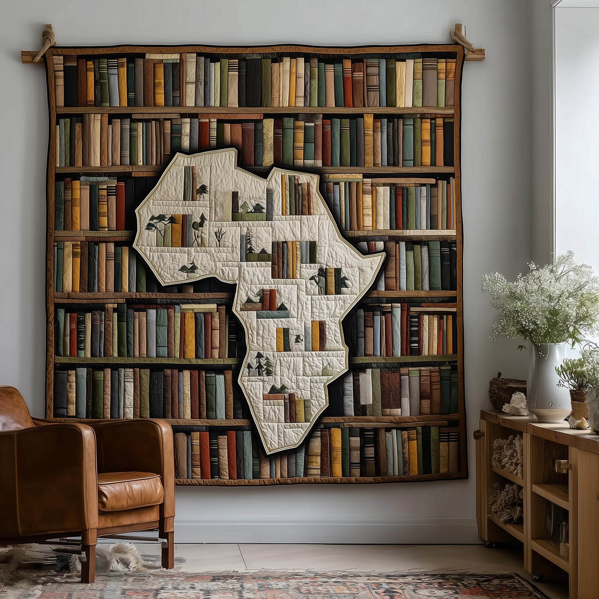 Africa Bookshelf Retro Design Quilted Blanket Great Book Lover Gift Ideas For Christmas