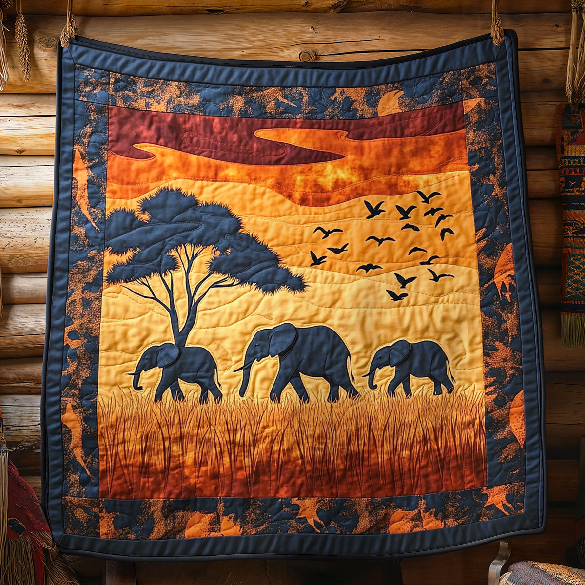 Africa Elephant Horizon Quilt Blanket African Art Throw Blanket Gifts For Elephant Lovers