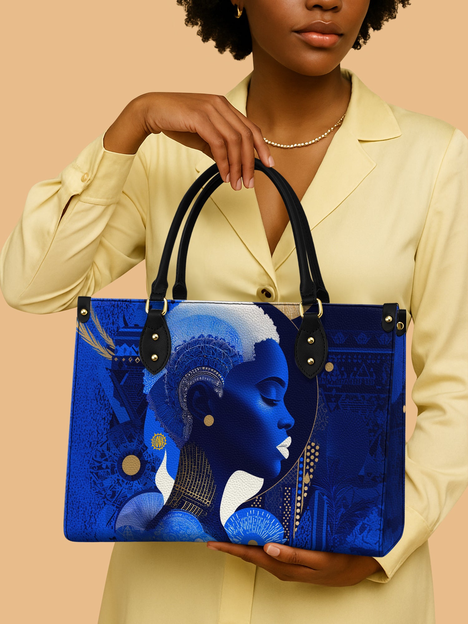 Africa Lady In Blue Leather Bag African American Bag Black Woman Christmas Gifts For Her