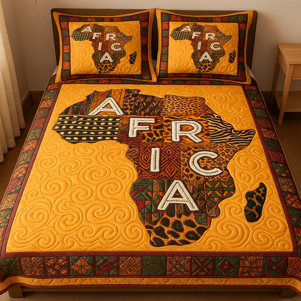 Africa Lettered Pride Quilted Bedding Set Bed Decor Ideas African American Gifts For Her