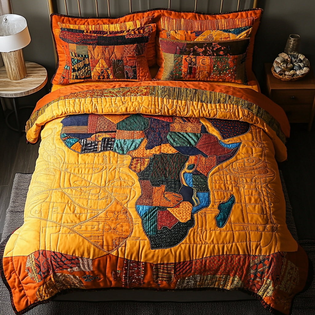Africa Map Quilted Bedding Set Best Comforter Sets Best African American Gifts