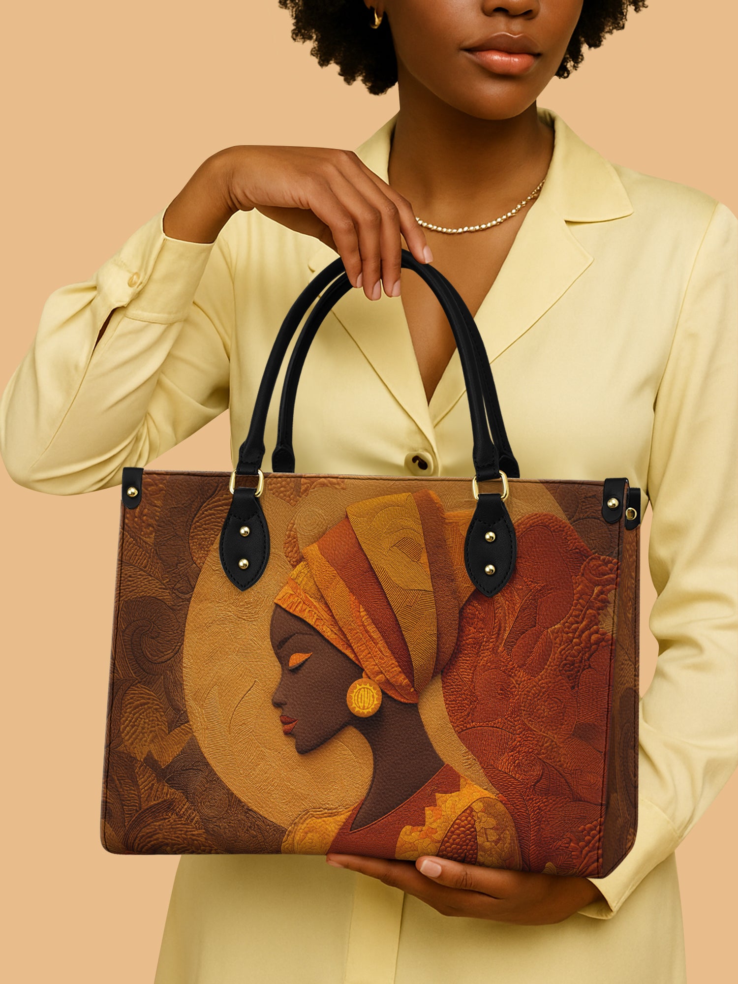 Africa Queen Autumn Goddess Leather Bag African Art Theme Handbag Black Woman Presents