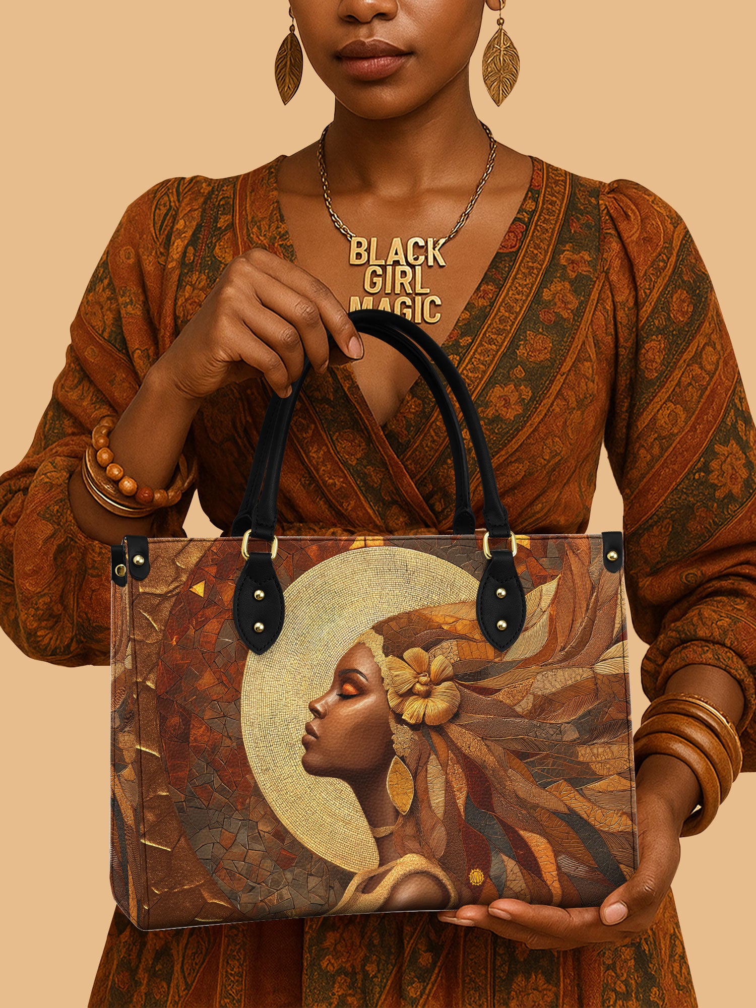 Africa Queen Autumn Tribal Leather Bag Black Woman Theme Bag Native American Gifts For Mom