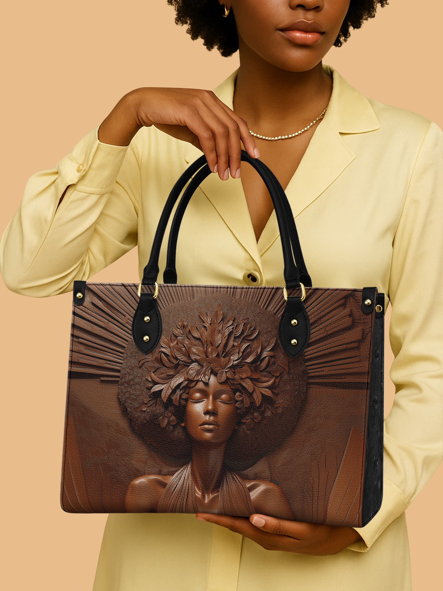 Africa Queen Brown Blooming Leather Bag African American Theme Bag Black Woman Gifts For Her