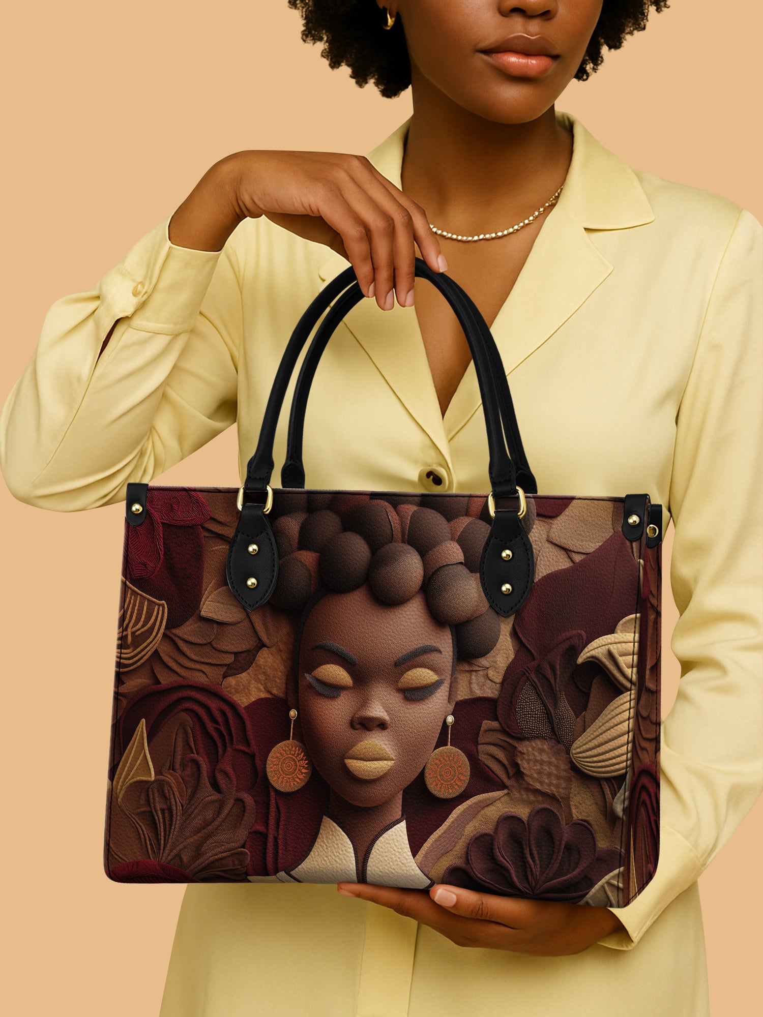 Africa Queen Brown Floral Leather Bag African American Theme Handbag Native Gifts For Her