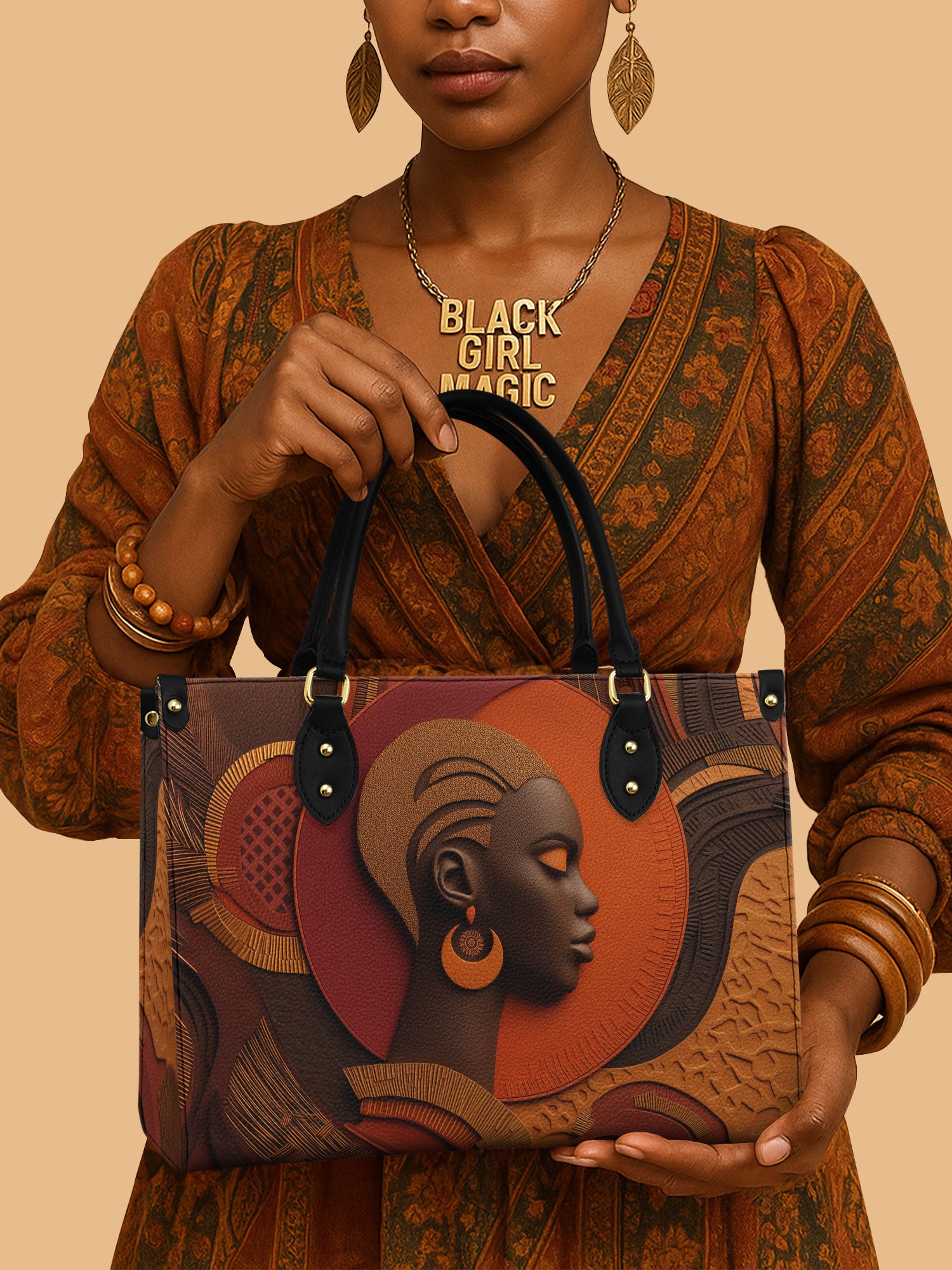 Africa Queen Burnt Orange Leather Bag African Art Inspired Bag Native Presents For Her
