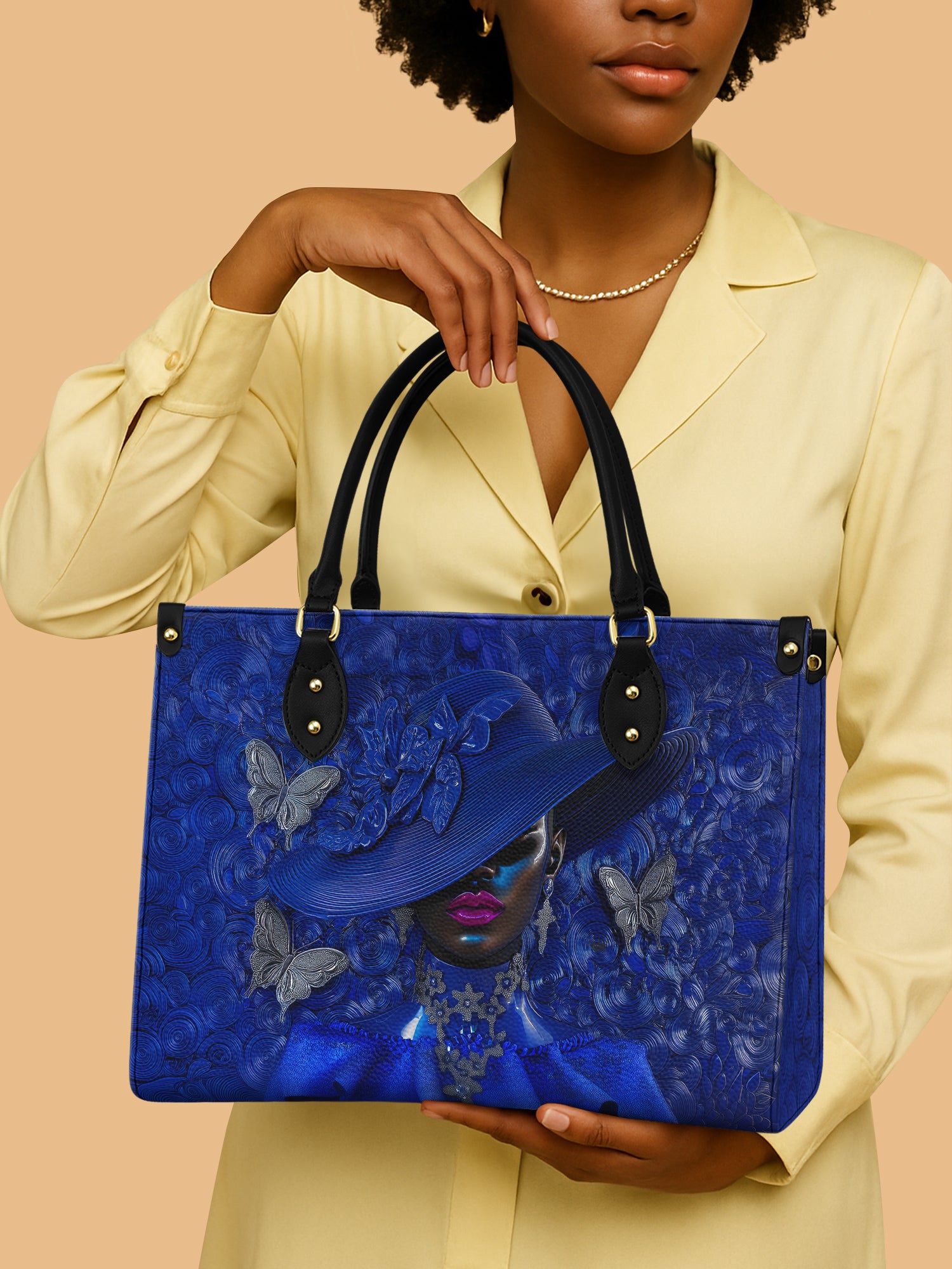 Africa Queen Butterfly In Blue Leather Bag African American Bag Black Woman Gifts For Her