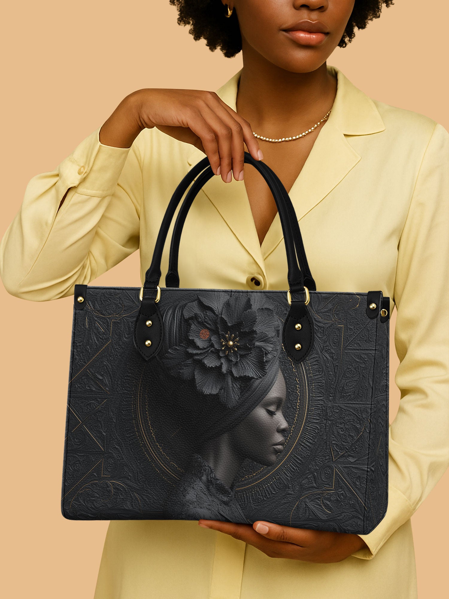 Africa Queen Dahlia Turban Leather Bag Black Woman Theme Bag Native Gifts For Dahlia Lovers