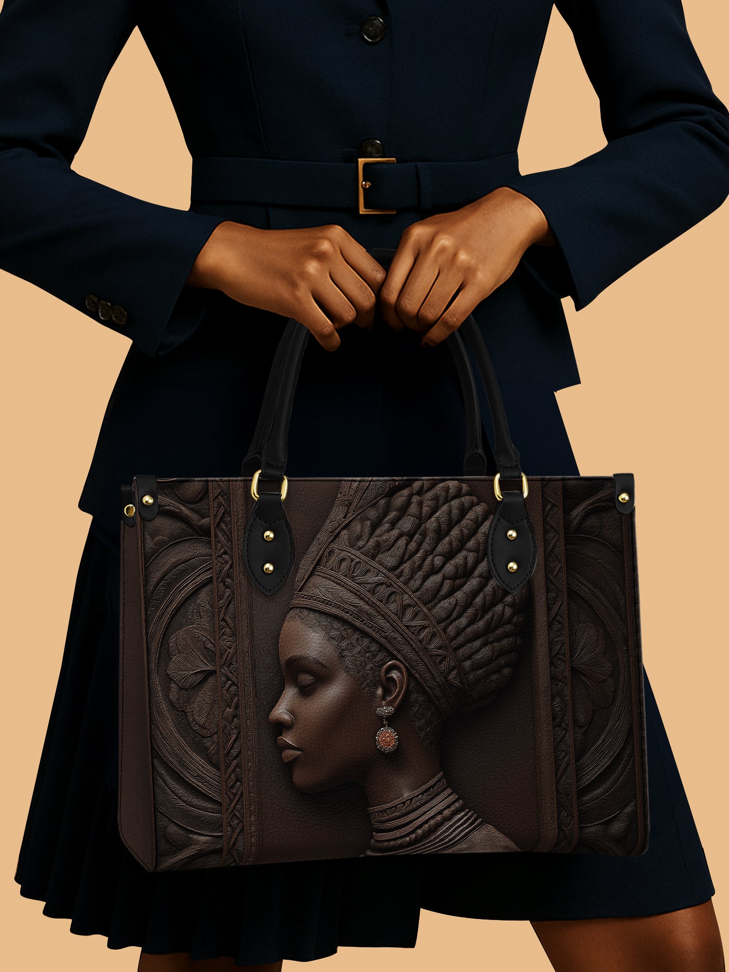 Africa Queen Dark Brown Crown Leather Bag Black Woman Theme Bag Native Gifts For Her