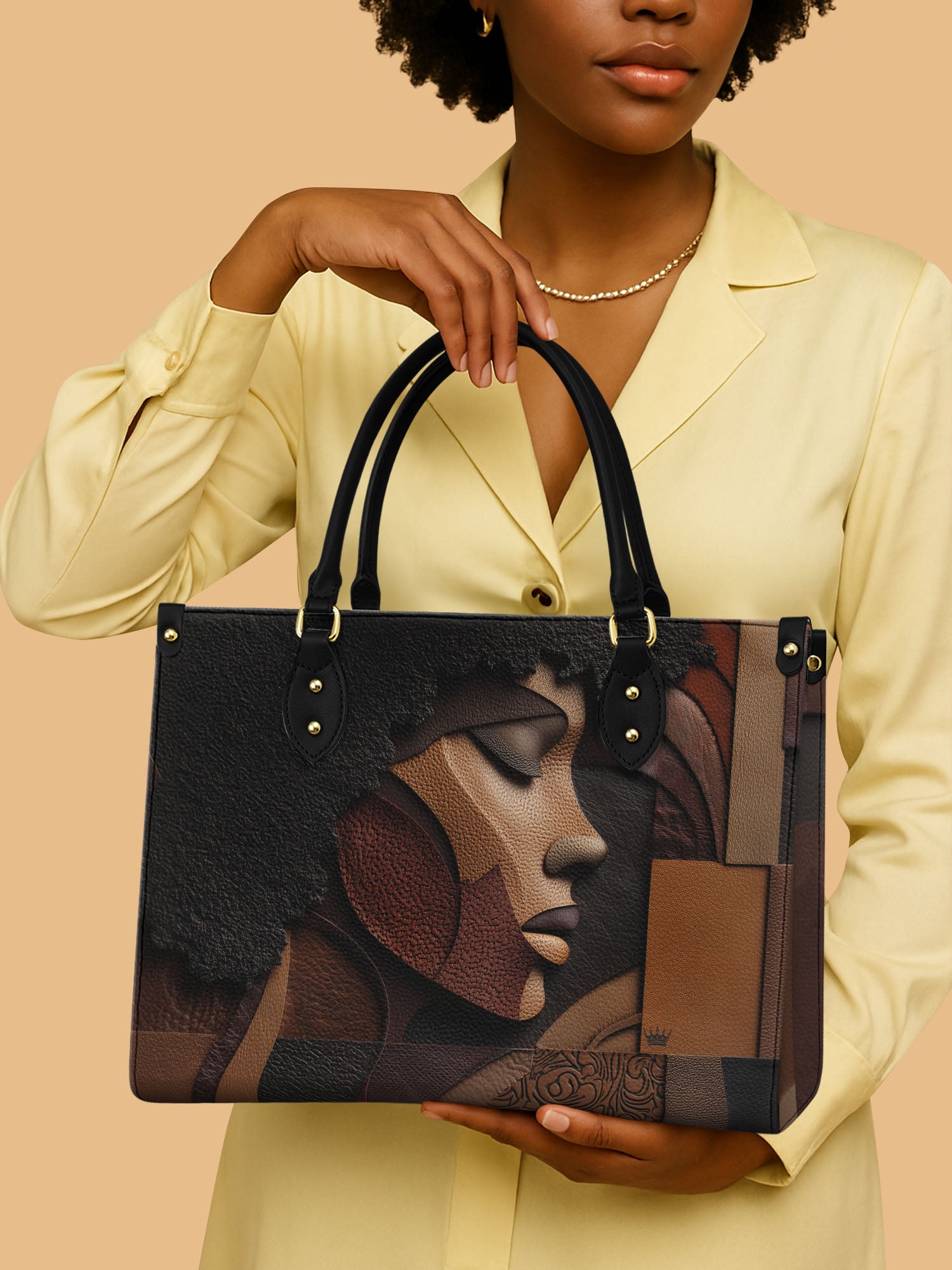 Africa Queen Dark Brown Tone Leather Bag Black Woman Bag African American Gifts For Native