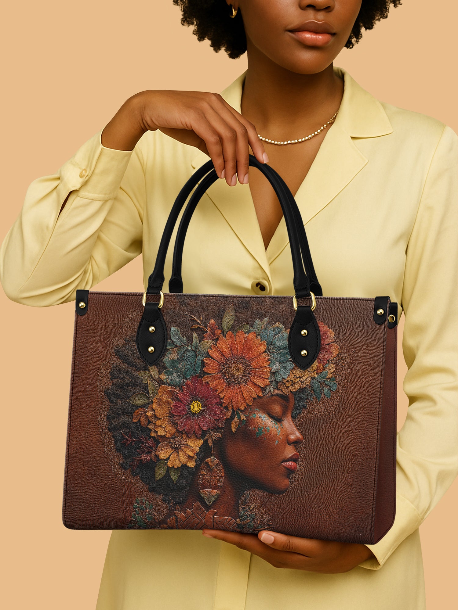 Africa Queen Earth Floral Leather Bag African Art Inspired Bag Black Woman Gifts For Native