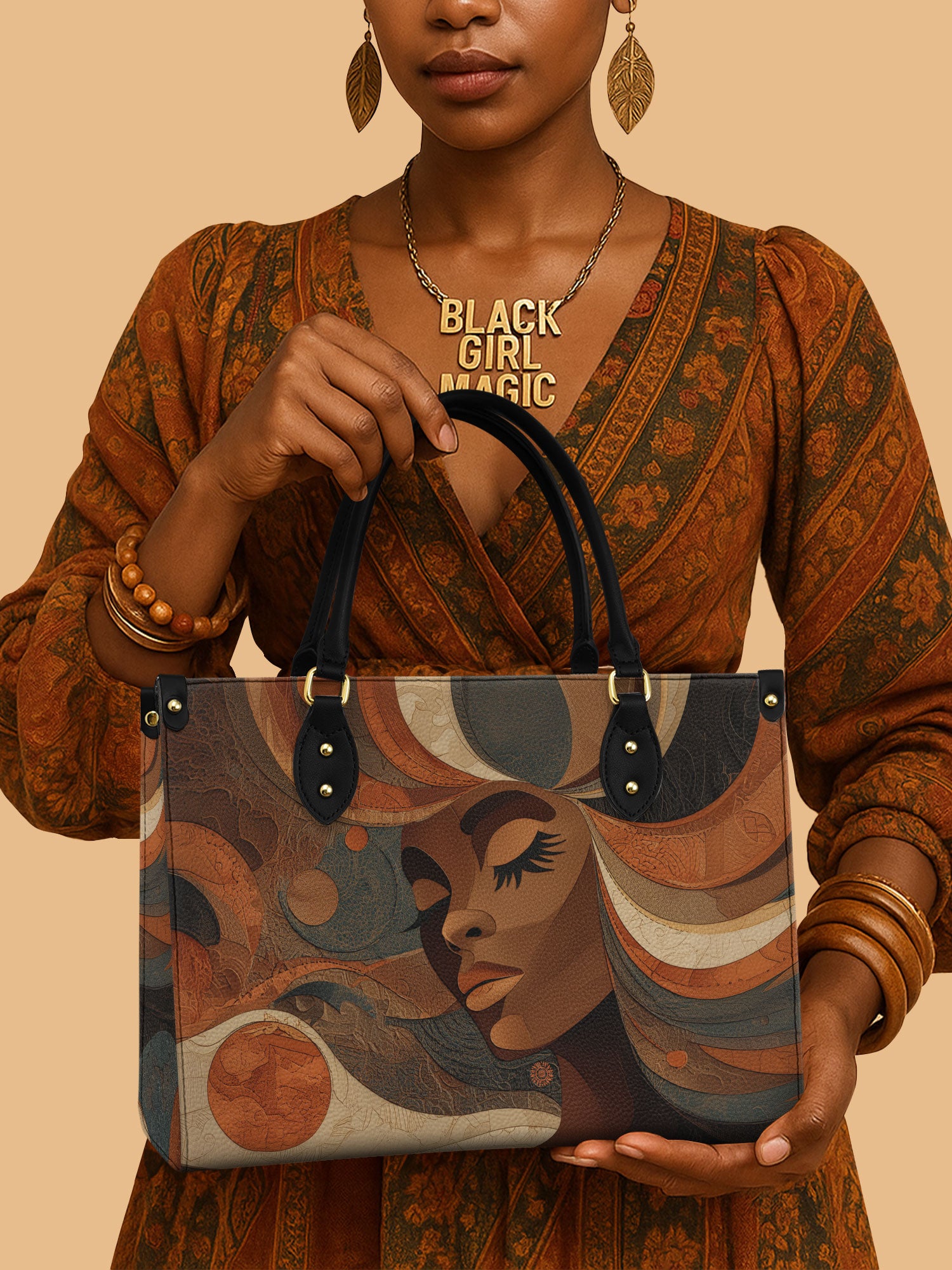 Africa Queen Earth Goddess Leather Bag African Art Theme Handbag Black Woman Gift Ideas