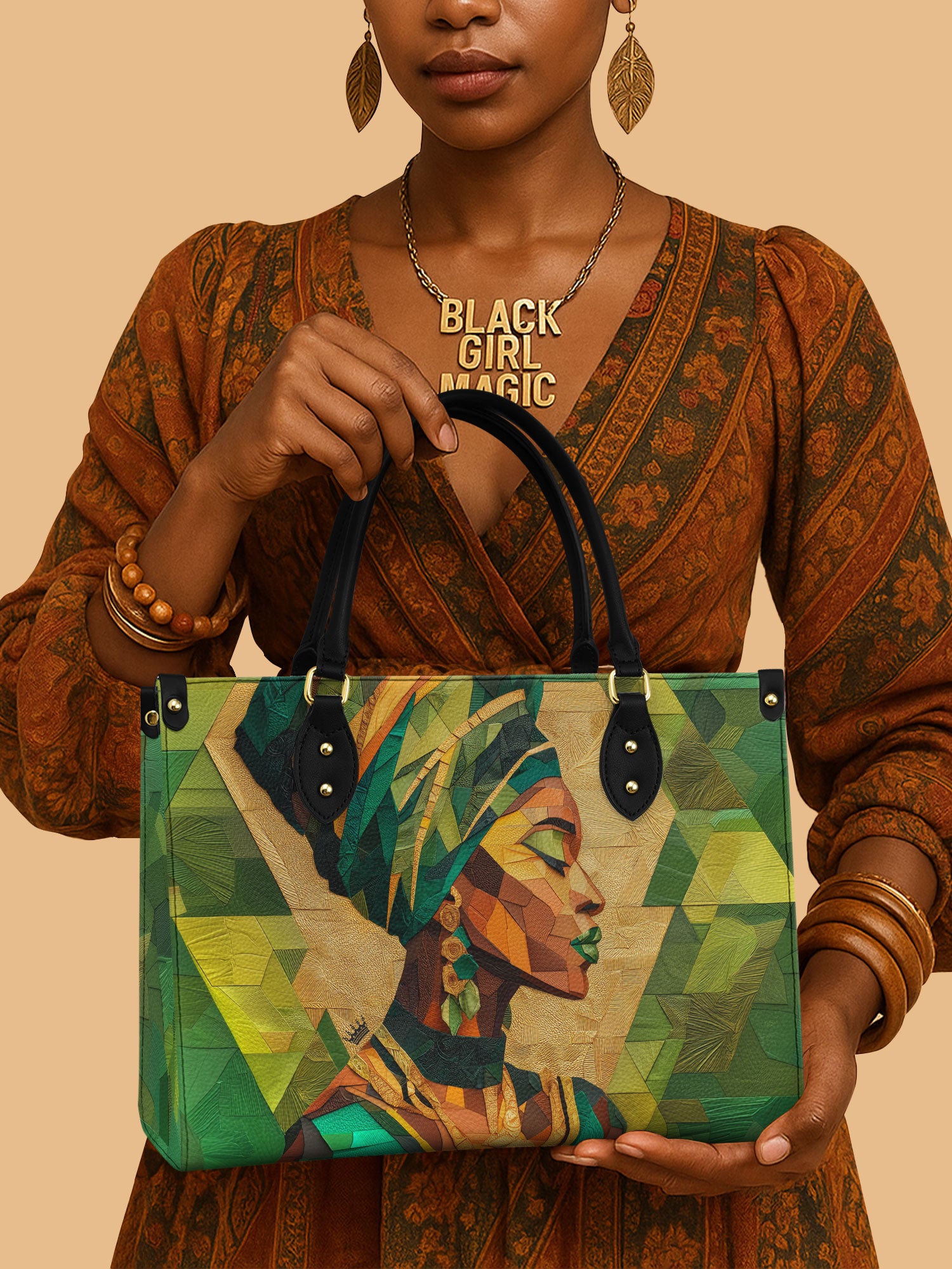 Africa Queen Emerald Grace Leather Bag African Art Merch Presents For Native American