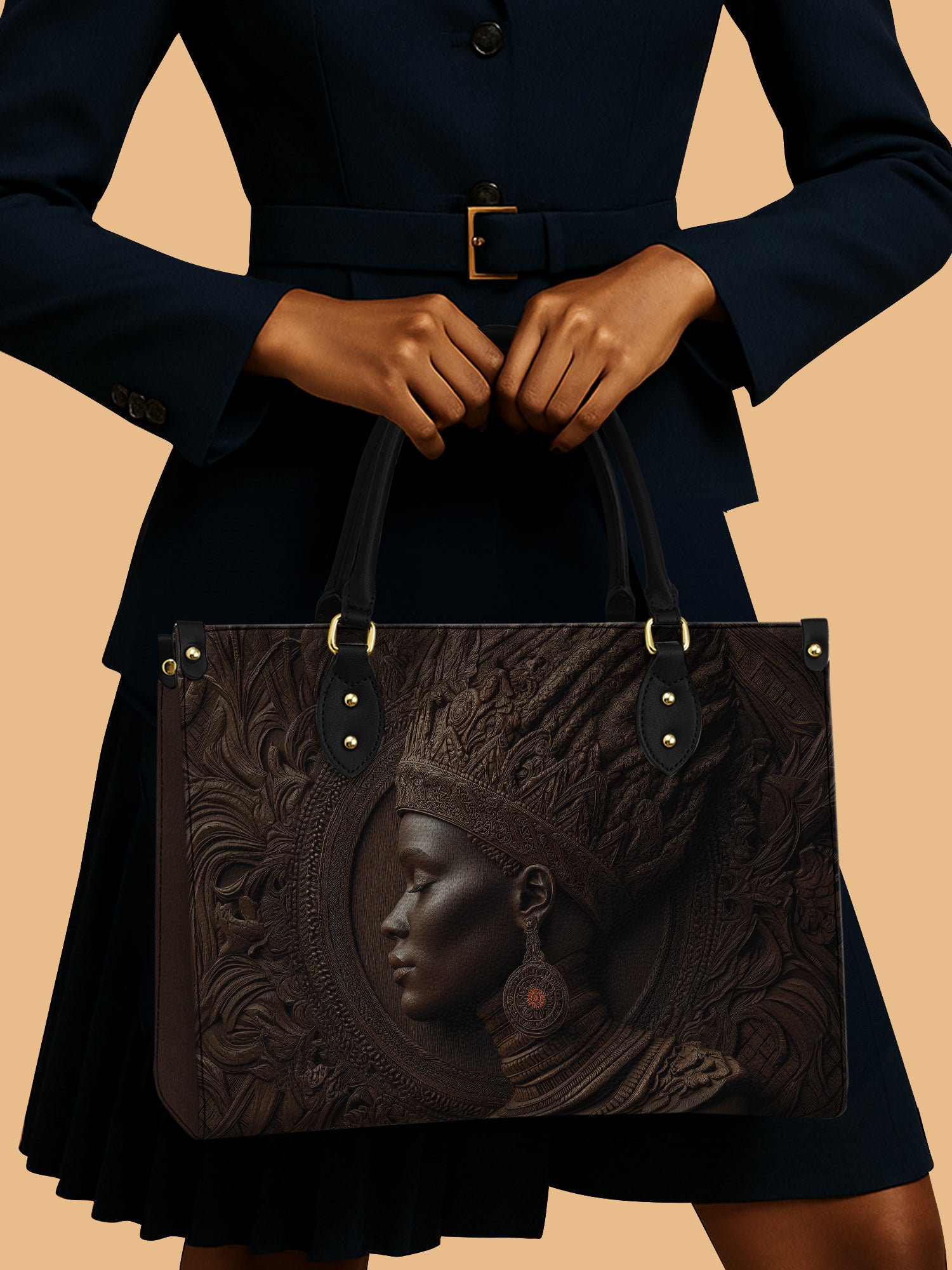 Africa Queen Eternity Soul Leather Bag African Art Theme Handbag Black Woman Gift Ideas