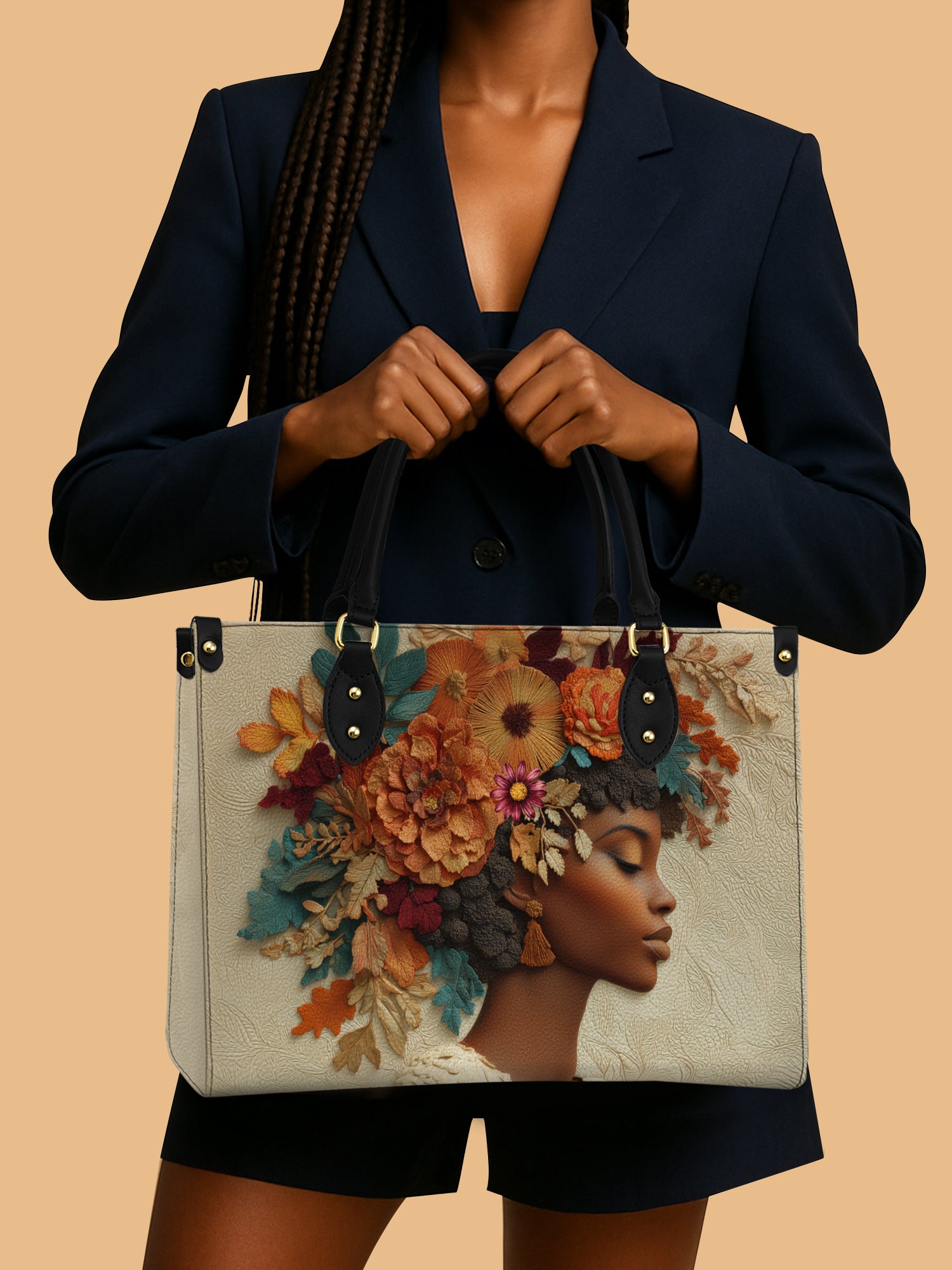 Africa Queen Floral Elegance Leather Bag African Art Themed Merch Elegant Gifts For Her