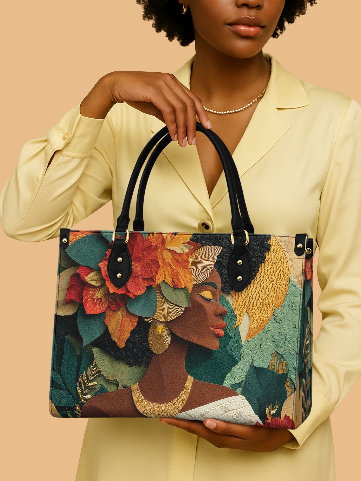 Africa Queen Floral Soul Leather Bag Black Woman Theme Bag African American Gifts For Her