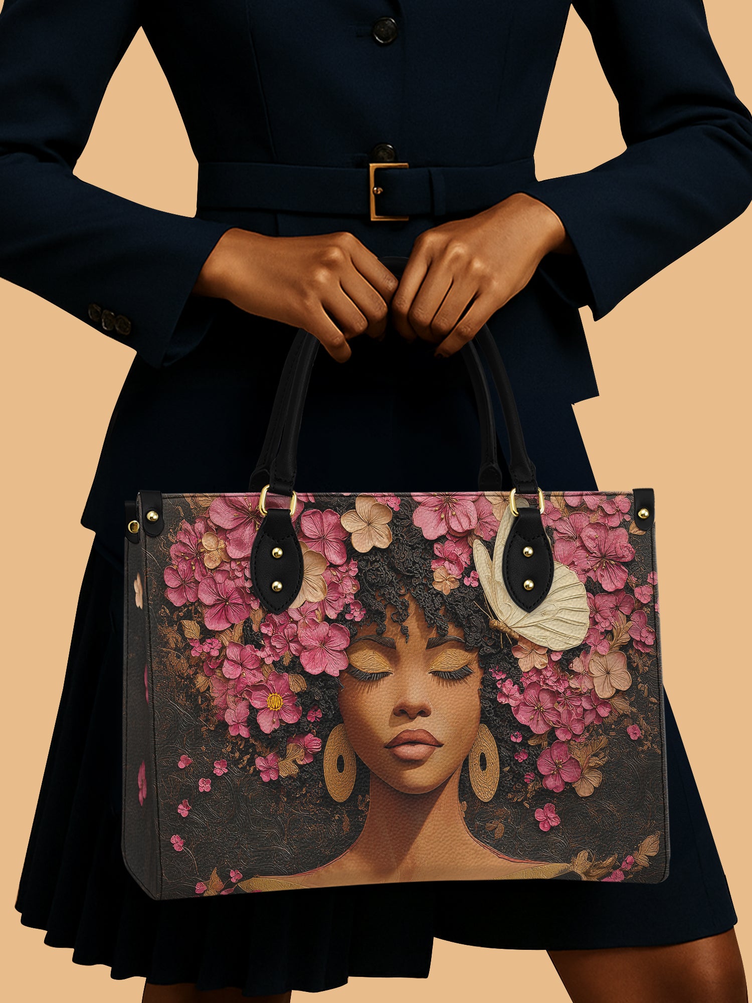 Africa Queen Flower Crown Leather Bag Black Woman Theme Bag African Art Gifts For Her