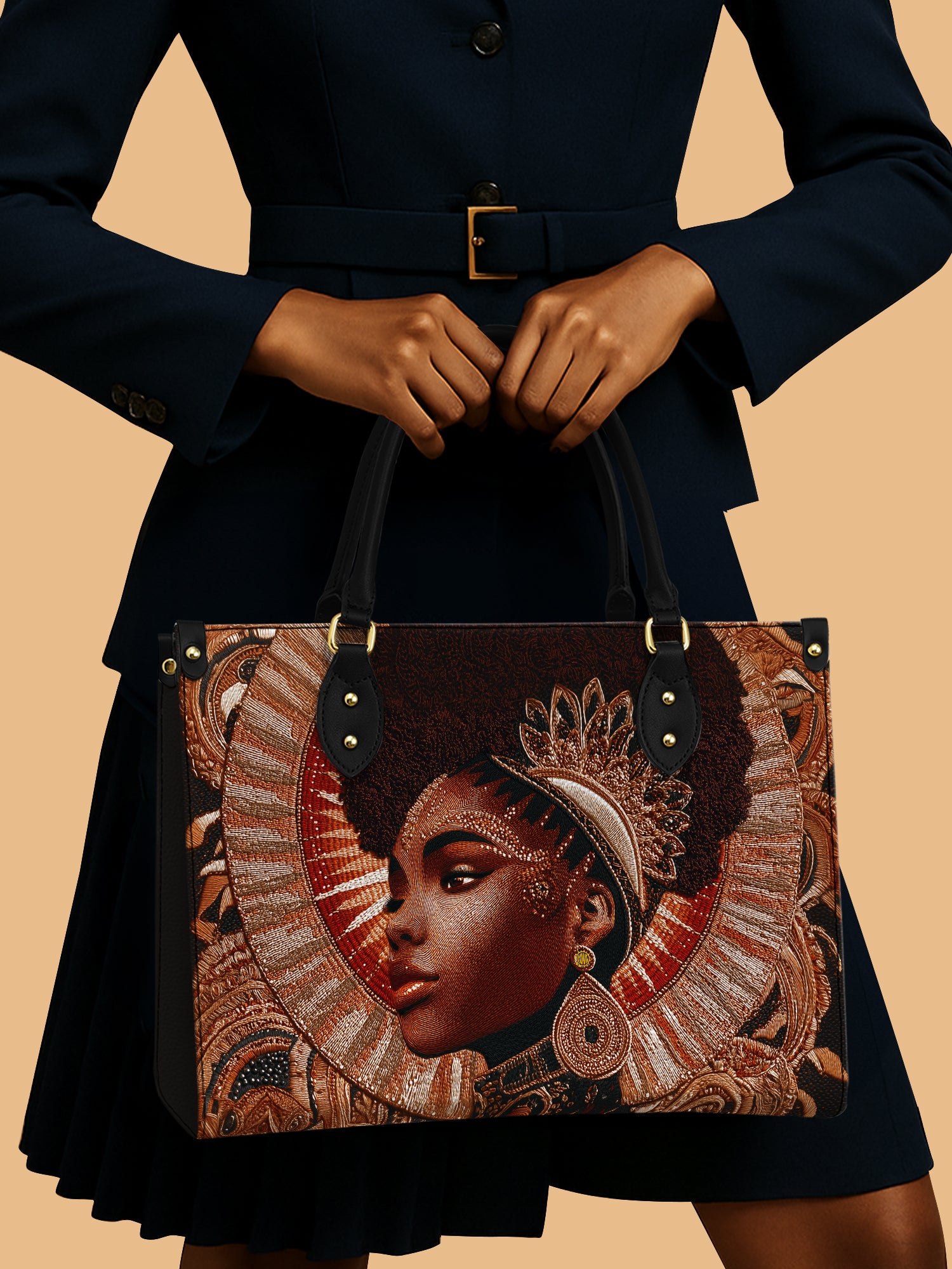 Africa Queen Goddess Aura Leather Bag African Art Theme Bag Special Native Gifts For Mom