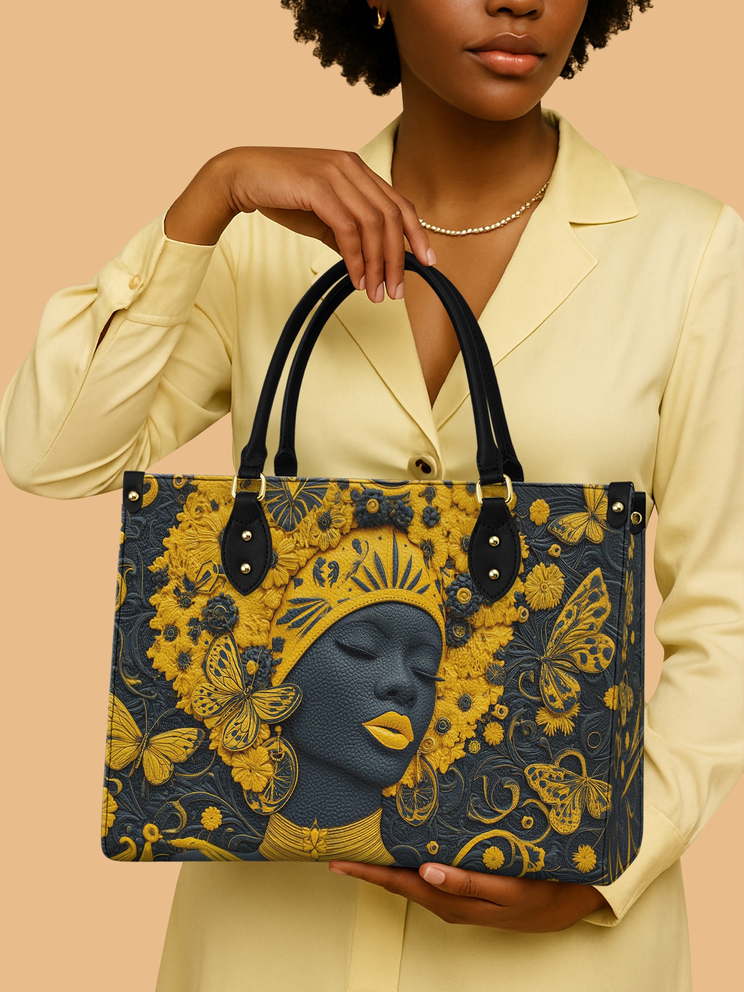 Africa Queen Golden Butterfly Leather Bag African Art Bag Black Woman Elegant Gifts For Her