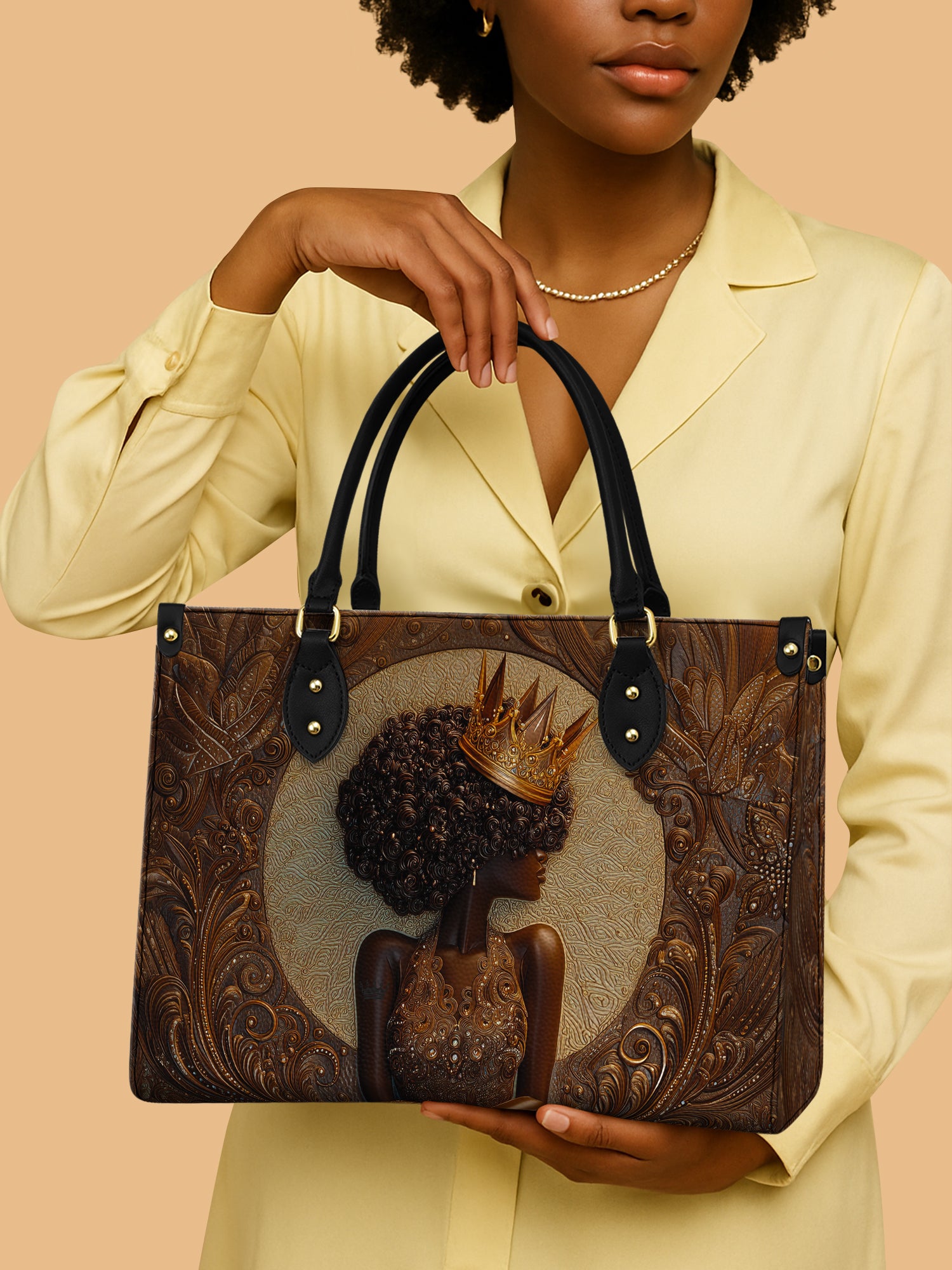 Africa Queen Golden Crown Leather Bag African Art Theme Bag Native Gifts For Girlfriend