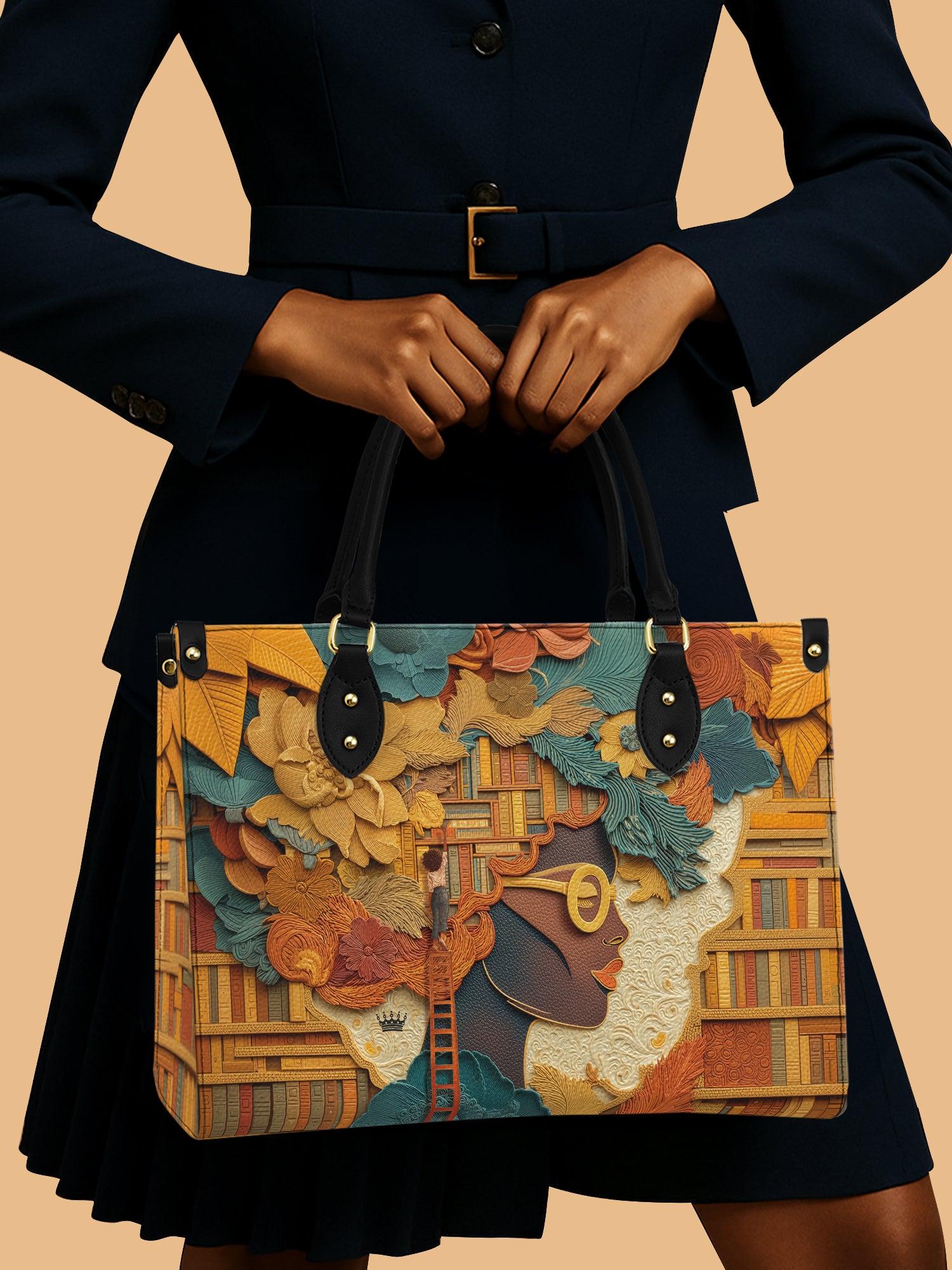 Africa Queen Librarian's Garden Leather Bag Africa Art Theme Bag Native Gifts For Women