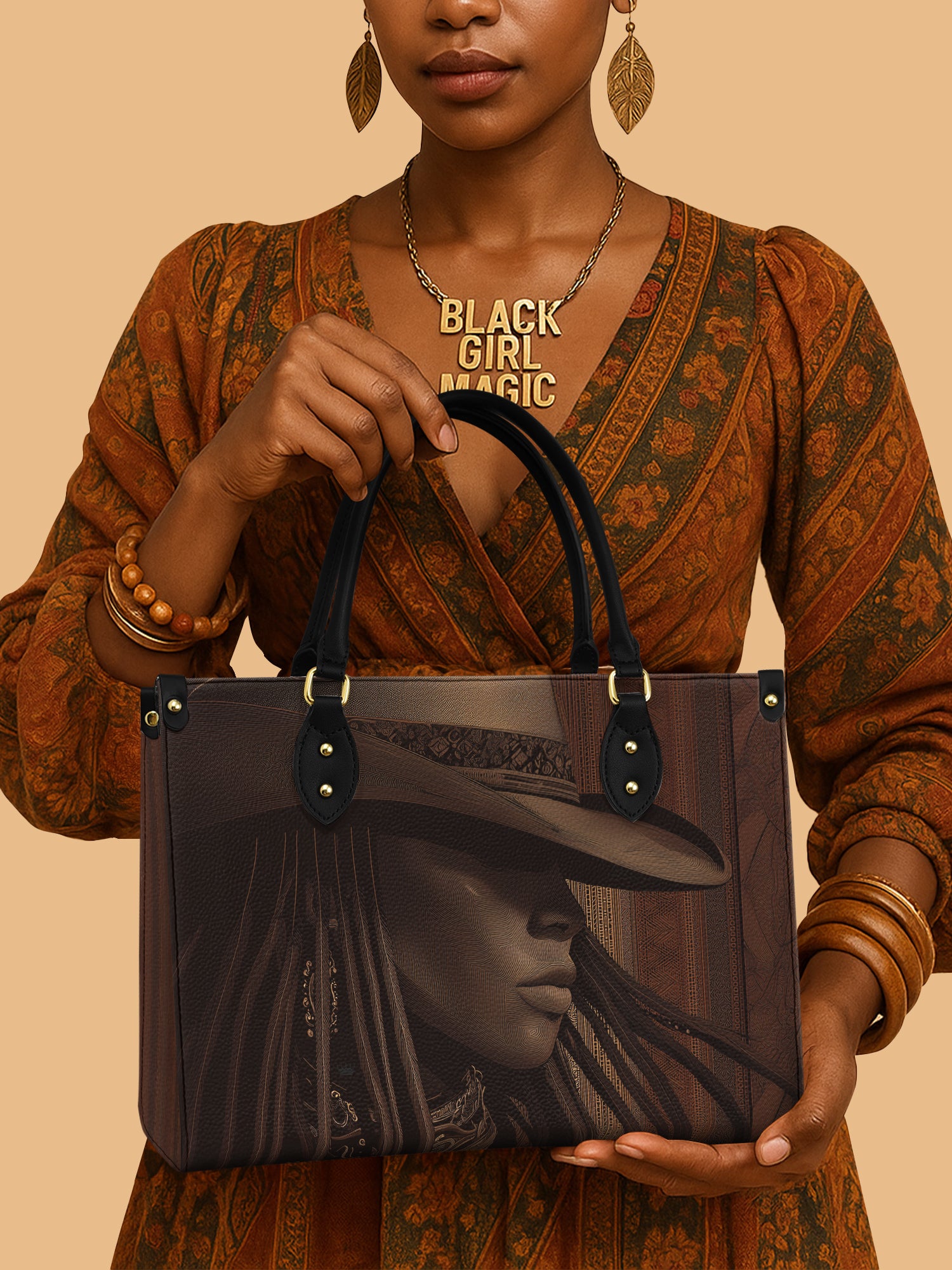 Africa Queen Moody Western Vibe Leather Bag African Art Bag Black Woman Gifts For Cowgirl