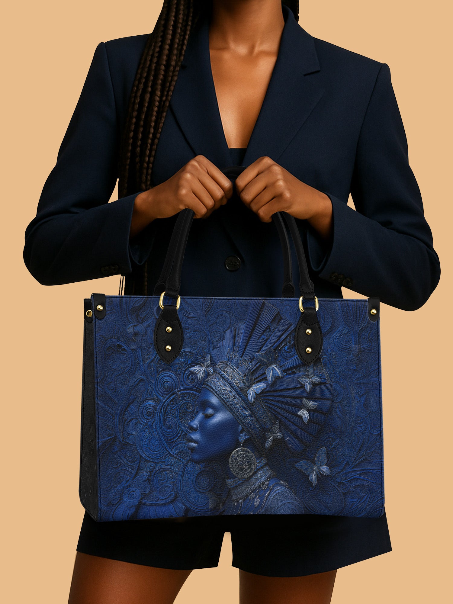 Africa Queen Navy Butterfly Leather Bag African Art Theme Handbag Native Gifts For Her