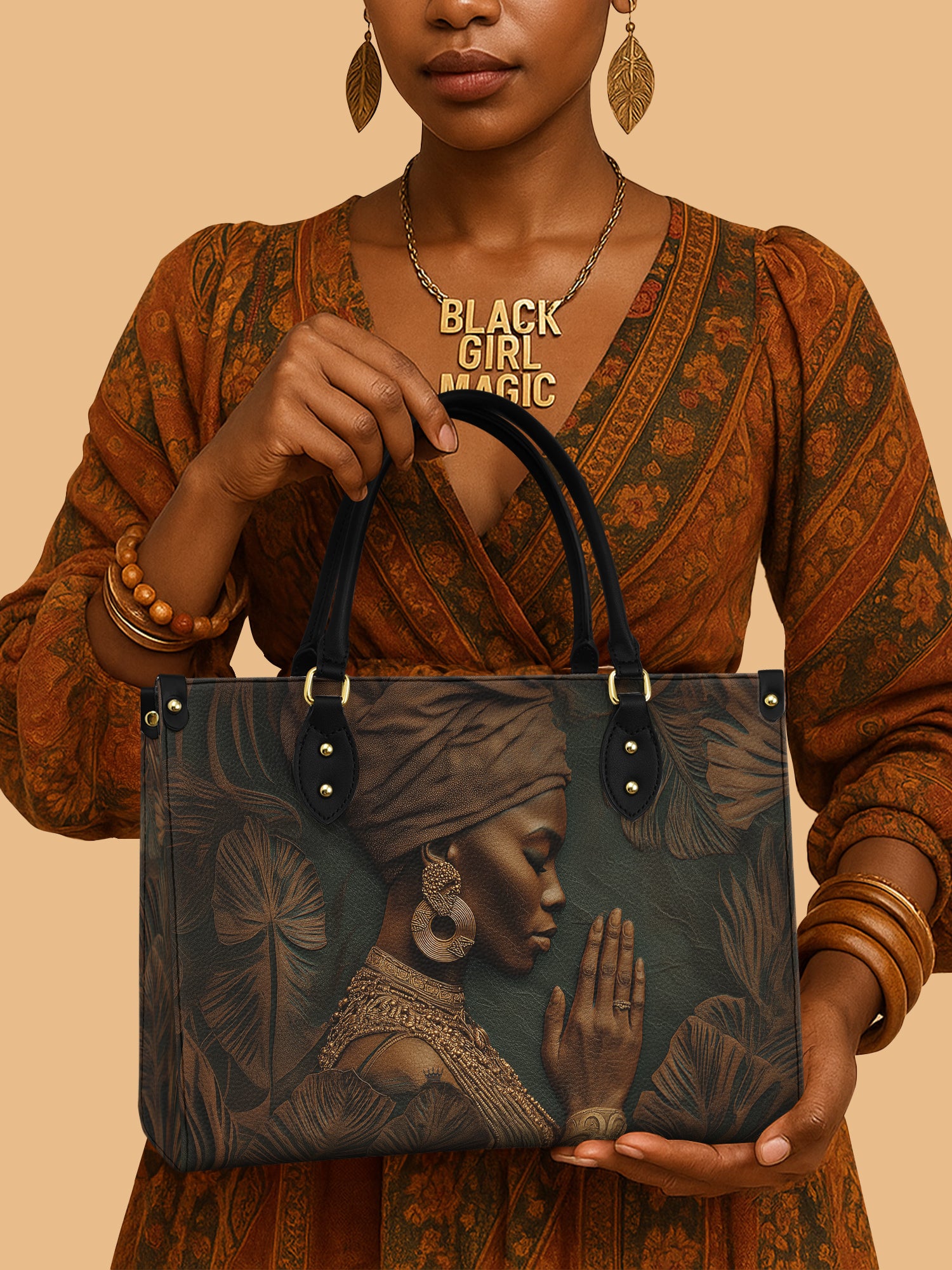 Africa Queen Praying Leather Bag African American Theme Bag Merch Gifts For Black Women