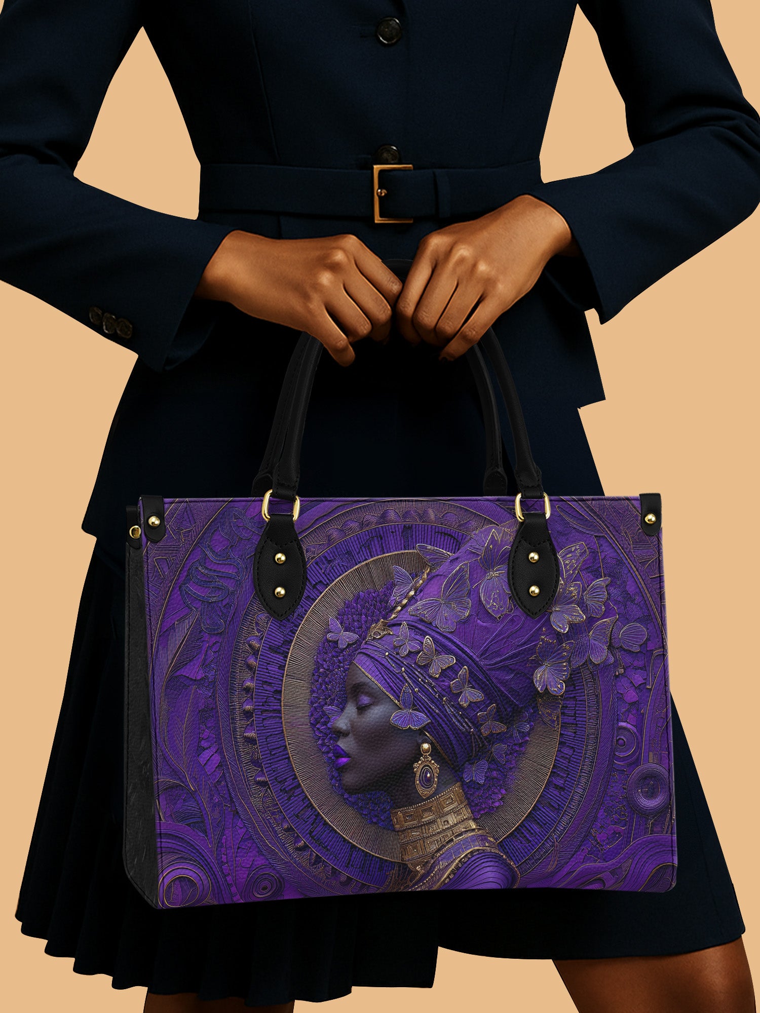 Africa Queen Purple Empress Leather Bag African Art Theme Bag Black Women Presents