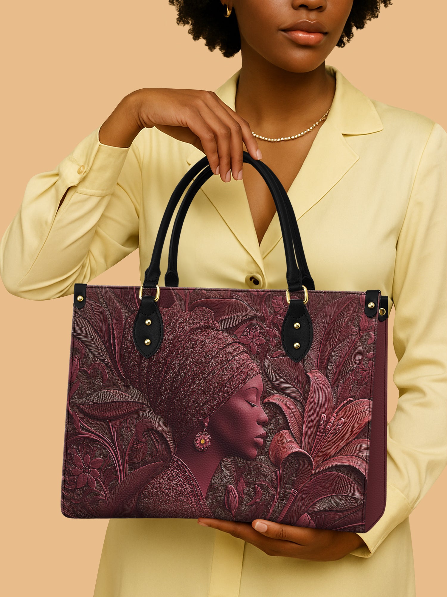 Africa Queen Red Floral Royalty Leather Bag African Art Bag Black Woman Gifts For Her
