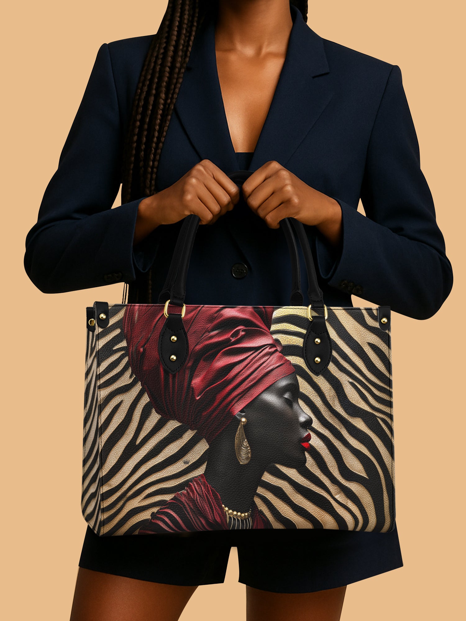 Africa Queen Red Turban Leather Bag Black Woman Theme Bag African American Gifts For Her