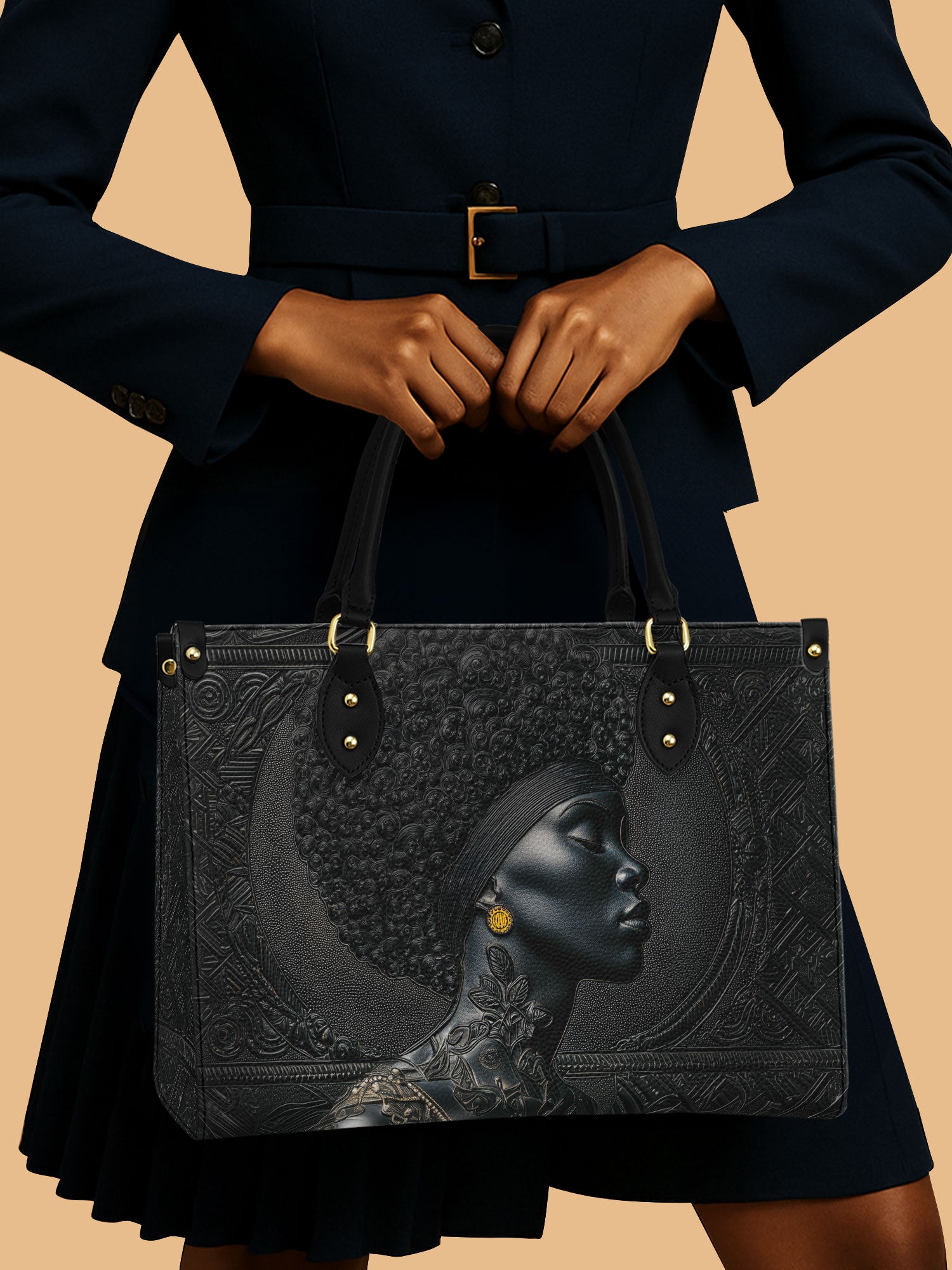 Africa Queen Regal Shadow Leather Bag African American Theme Handbag Native Gifts For Her