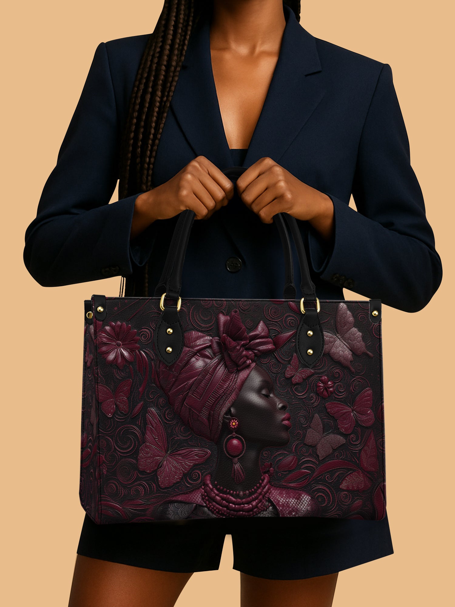 Africa Queen Scarlet Butterfly Leather Bag African Art Theme Bag Black Woman Gifts For Her
