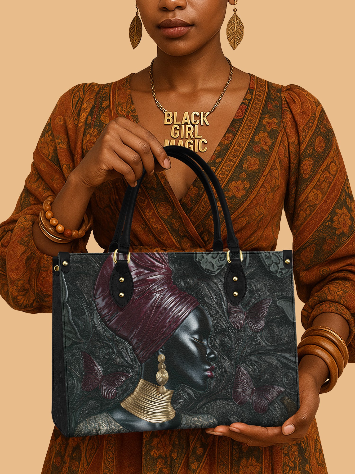 Africa Queen Scarlet Turban Leather Bag African American Theme Bag Native Presents For Her