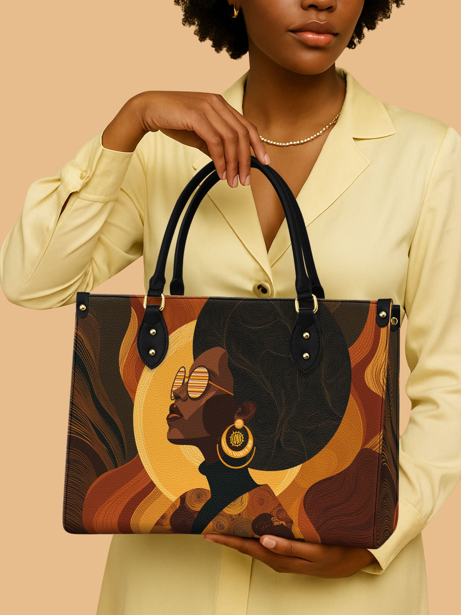 Africa Queen Solar Rhythms Leather Bag Black Women Theme Bag Native Gifts For Woman
