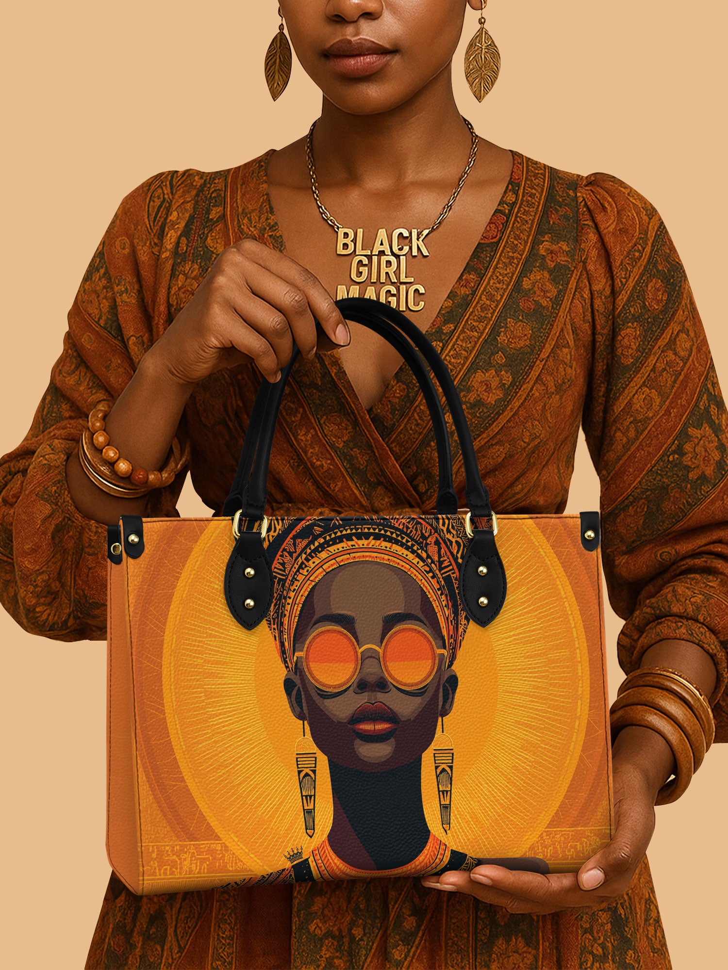 Africa Queen Sunglasses Leather Bag African American Theme Carryall Black Woman Gifts